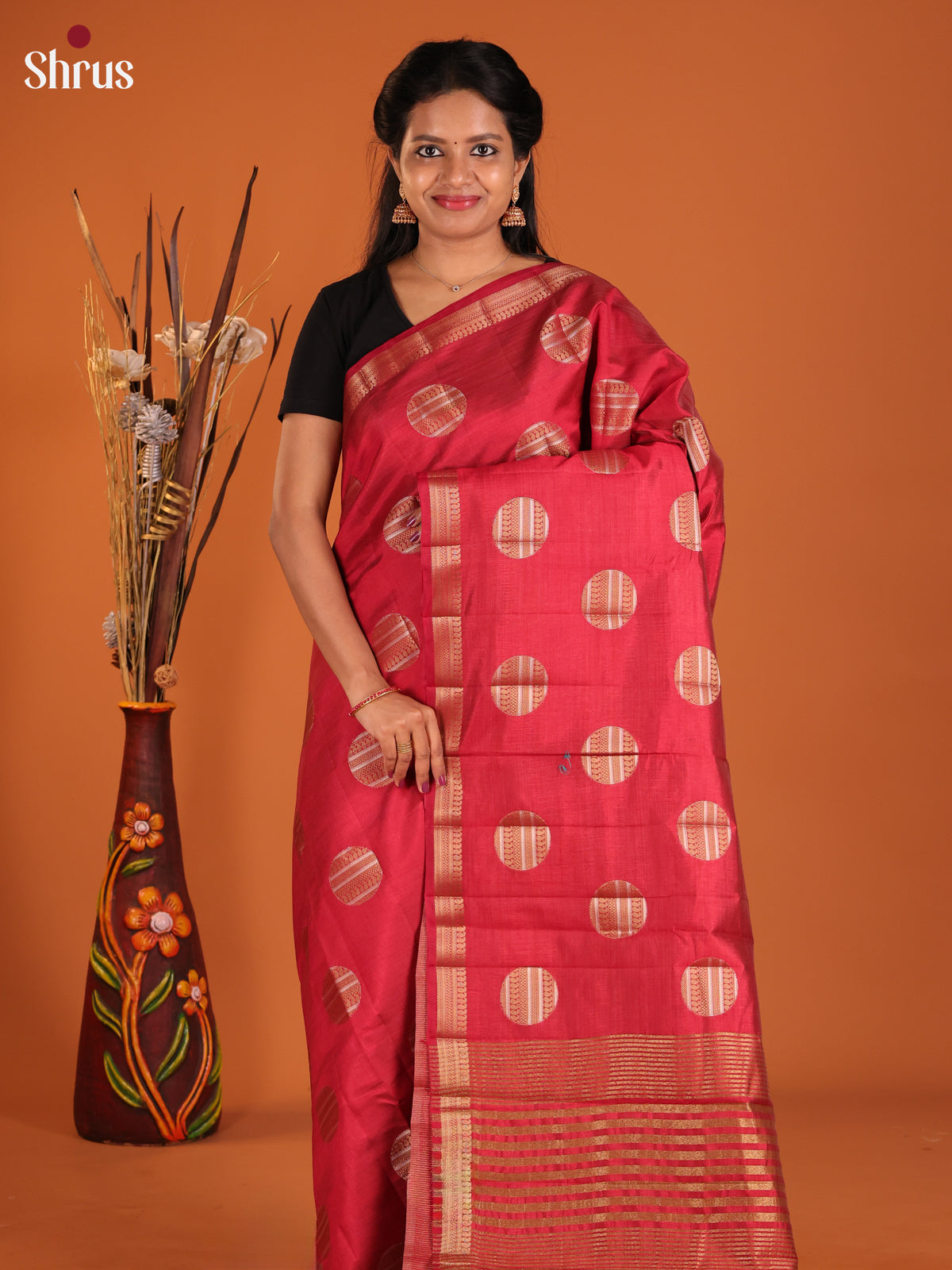 Red - Semi Rawsilk Saree