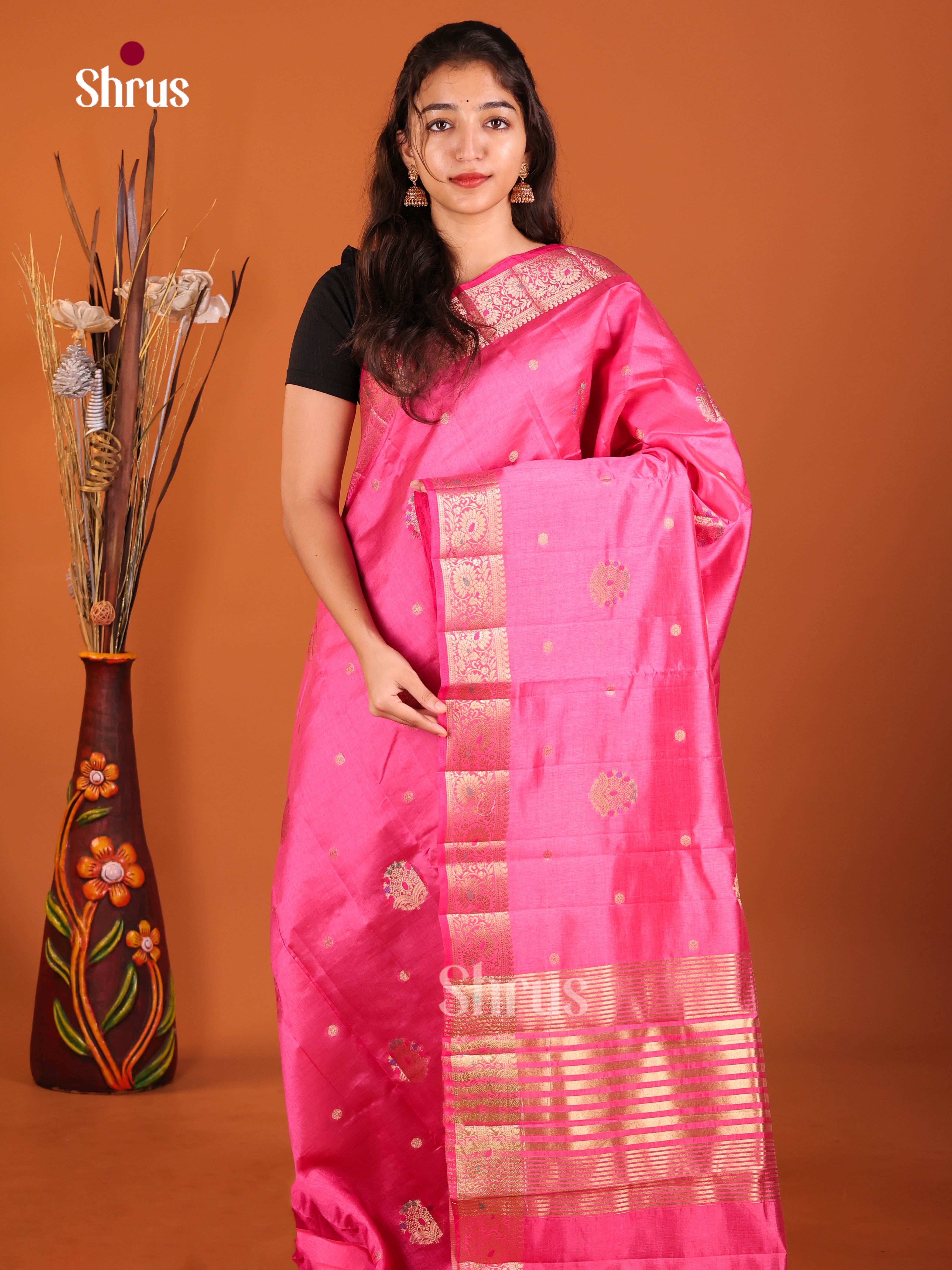 Pink - Semi Rawsilk Saree