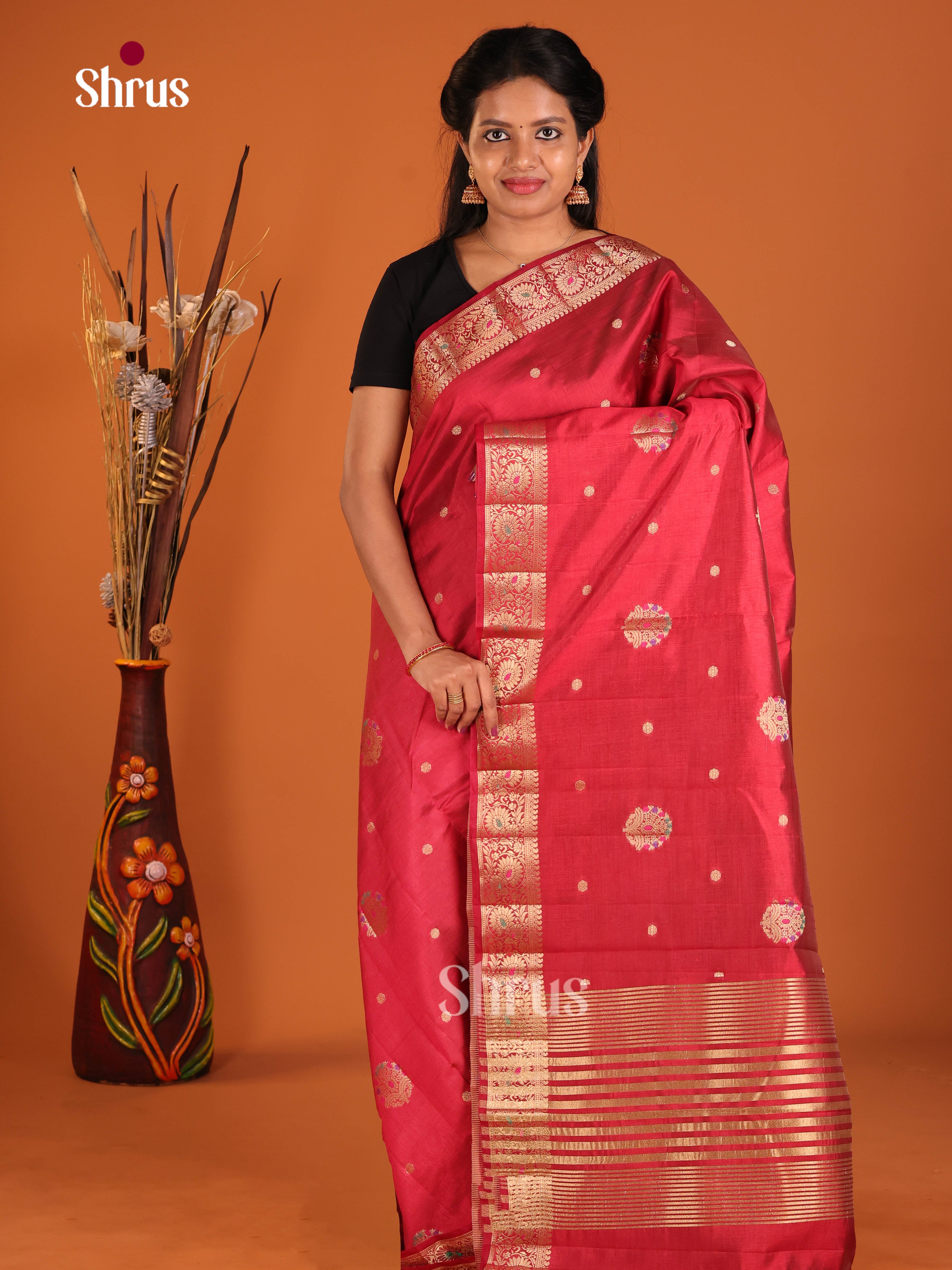 Red - Semi Rawsilk Saree