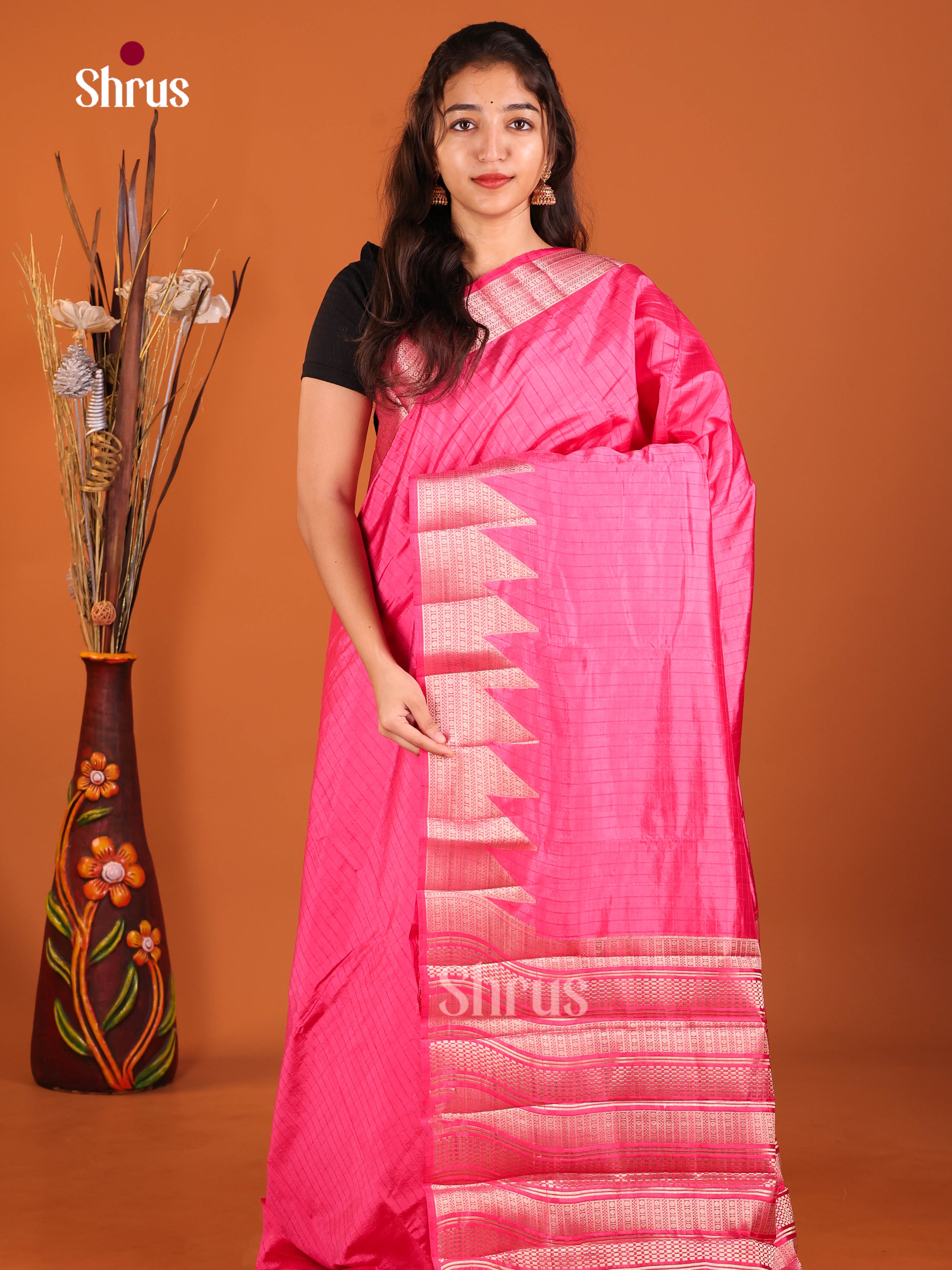 Pink - Semi Rawsilk Saree