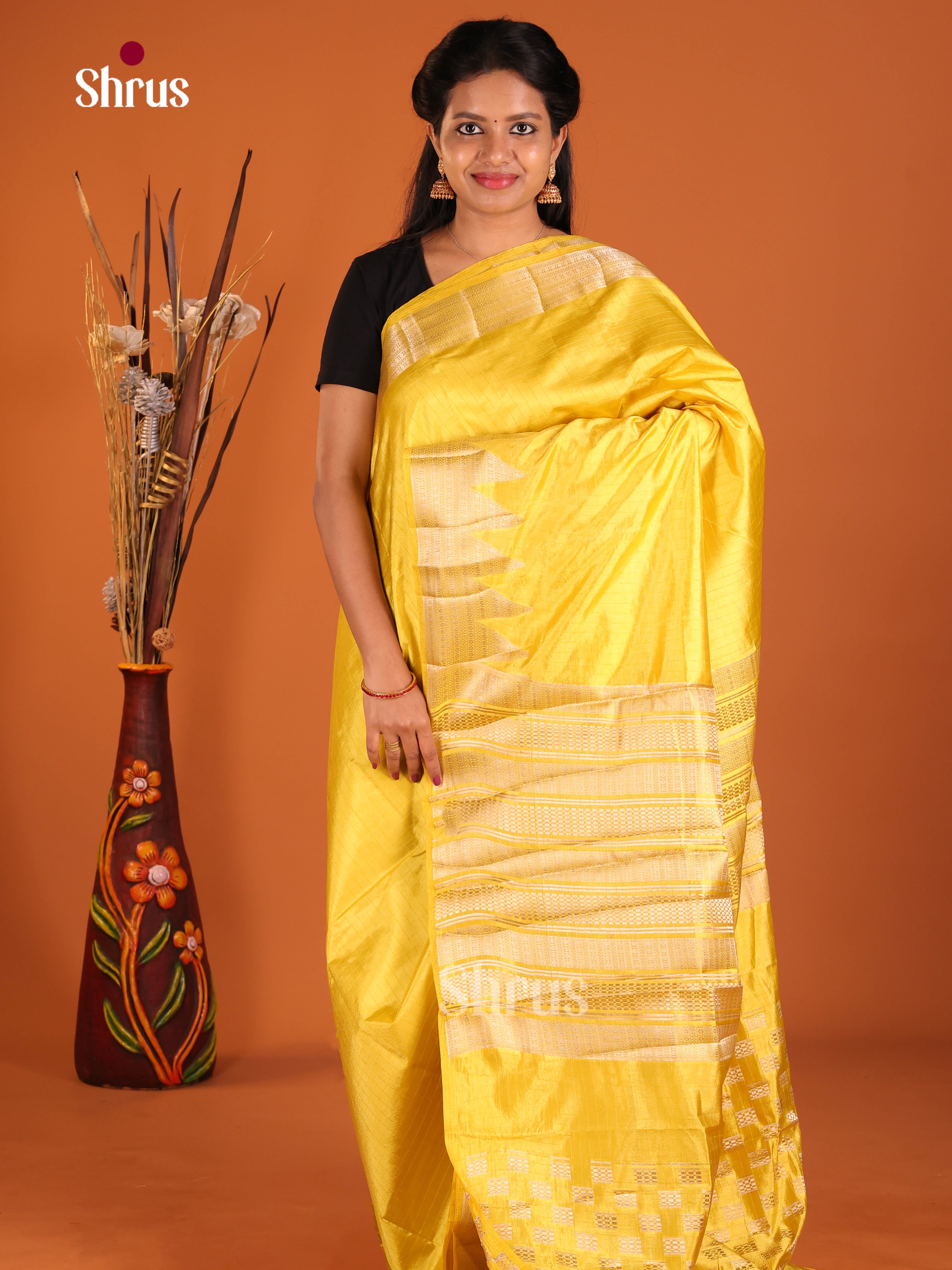Yellow - Semi Rawsilk Saree