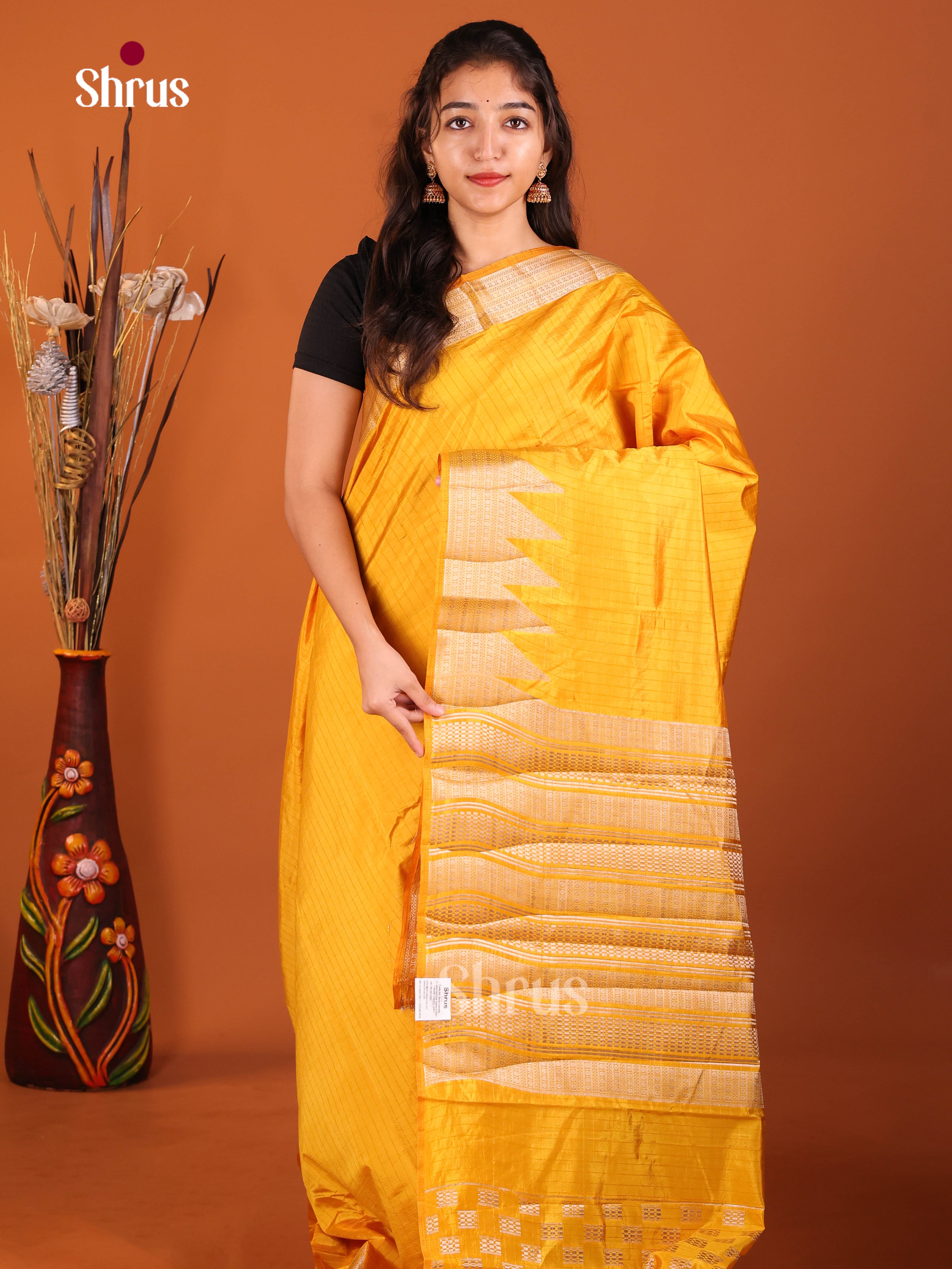 Yellow - Semi Rawsilk Saree