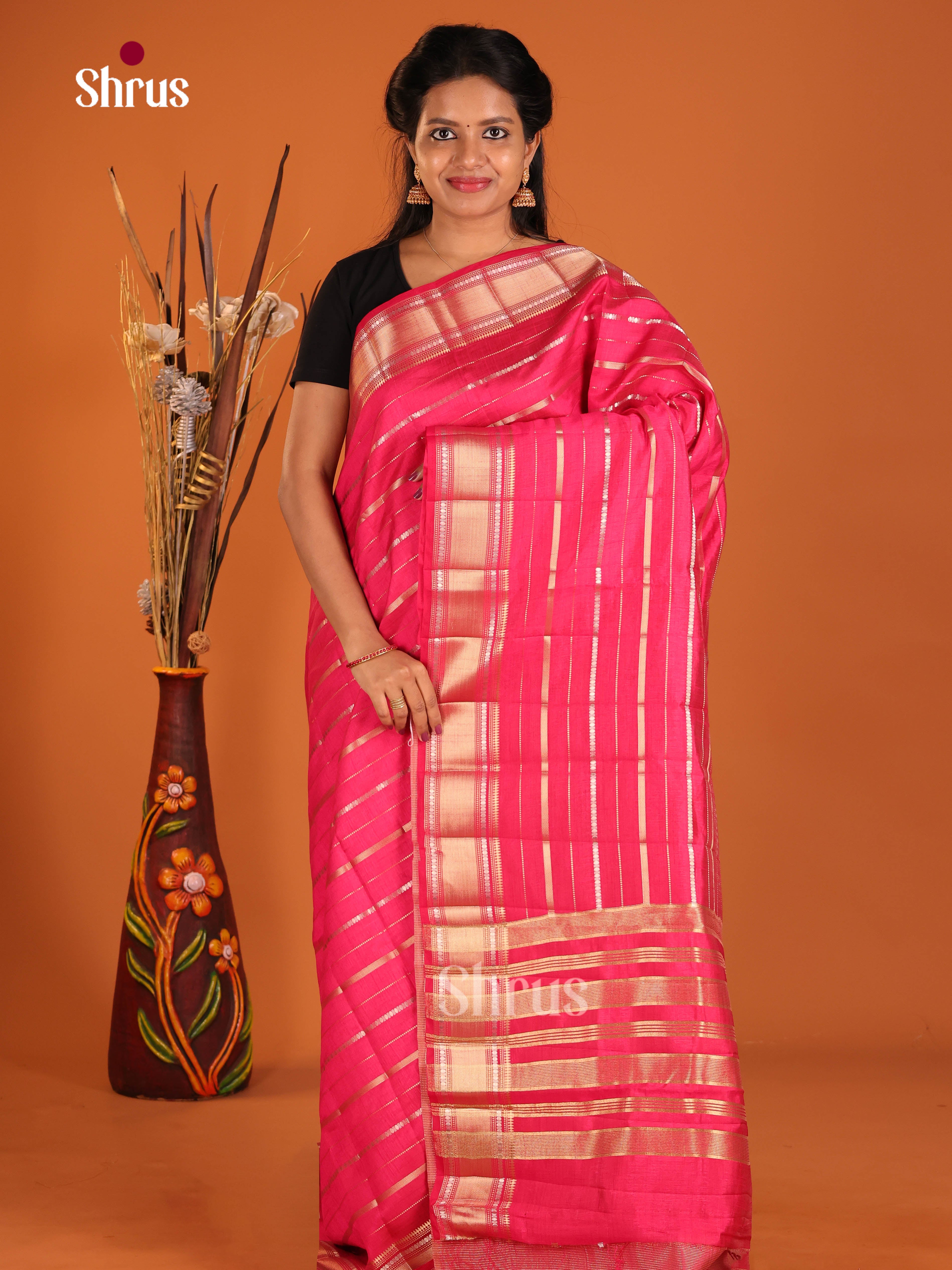 Pink - Semi Rawsilk Saree