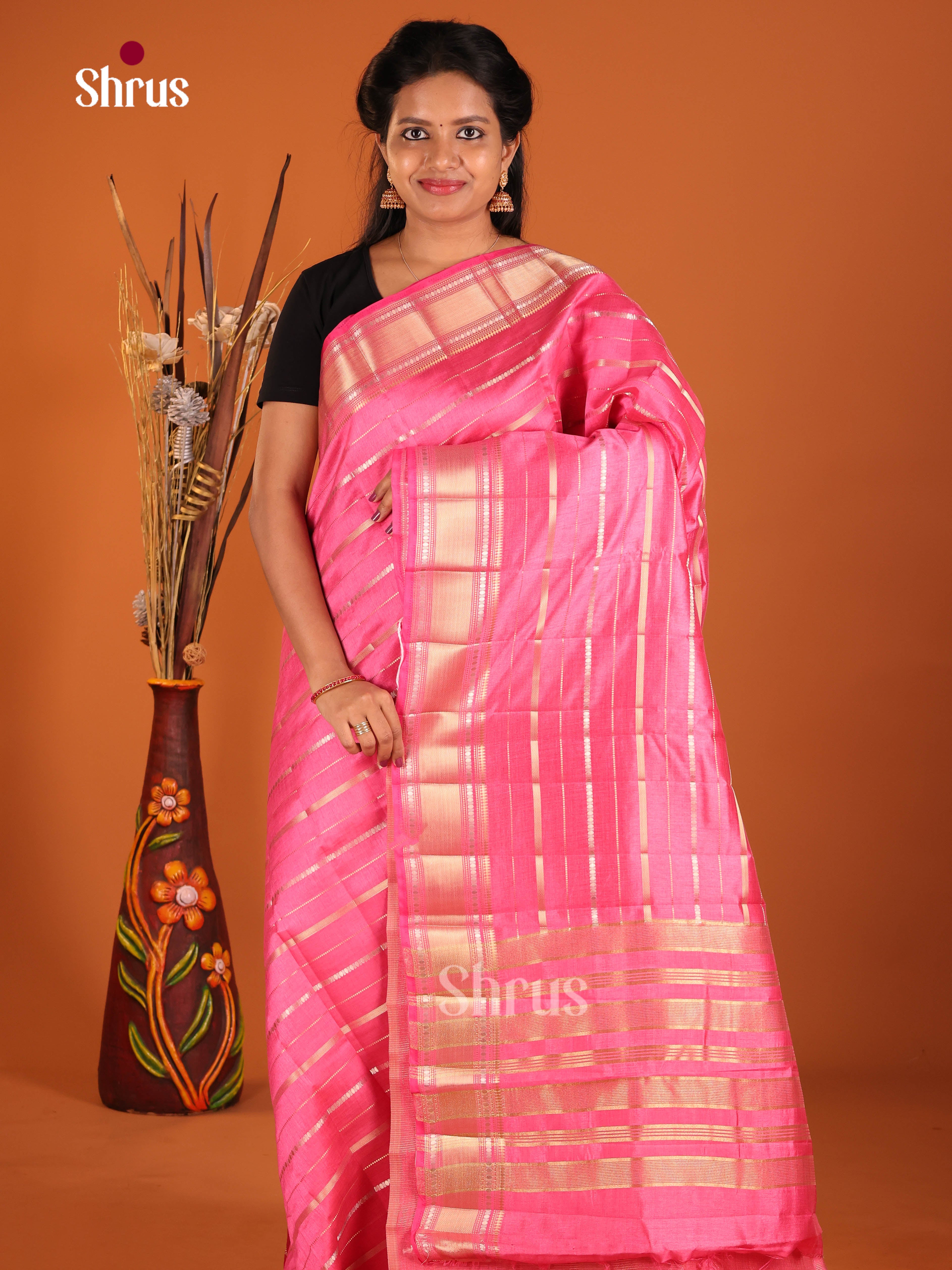 Pink - Semi Rawsilk Saree