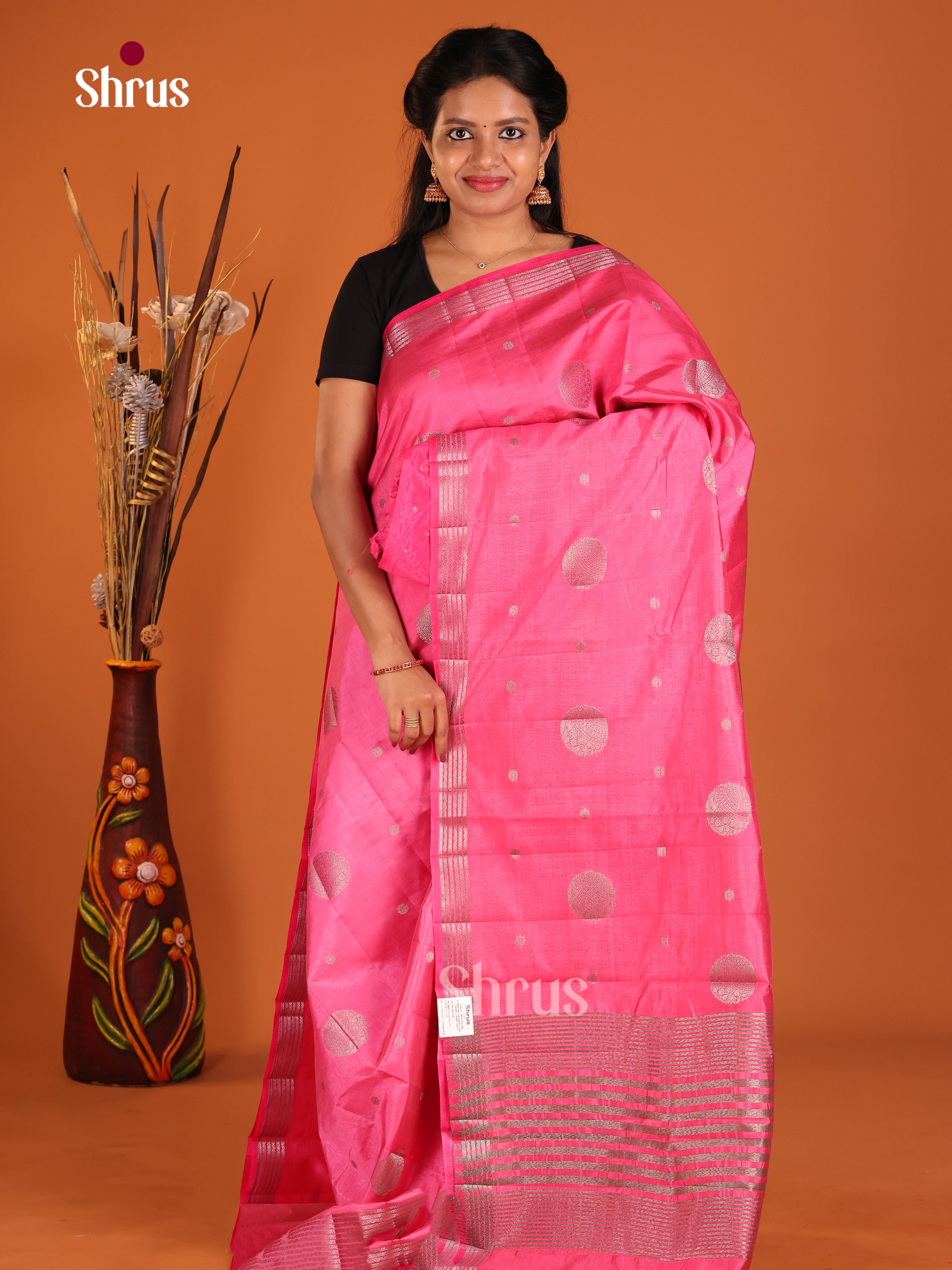 Pink - Semi Rawsilk Saree