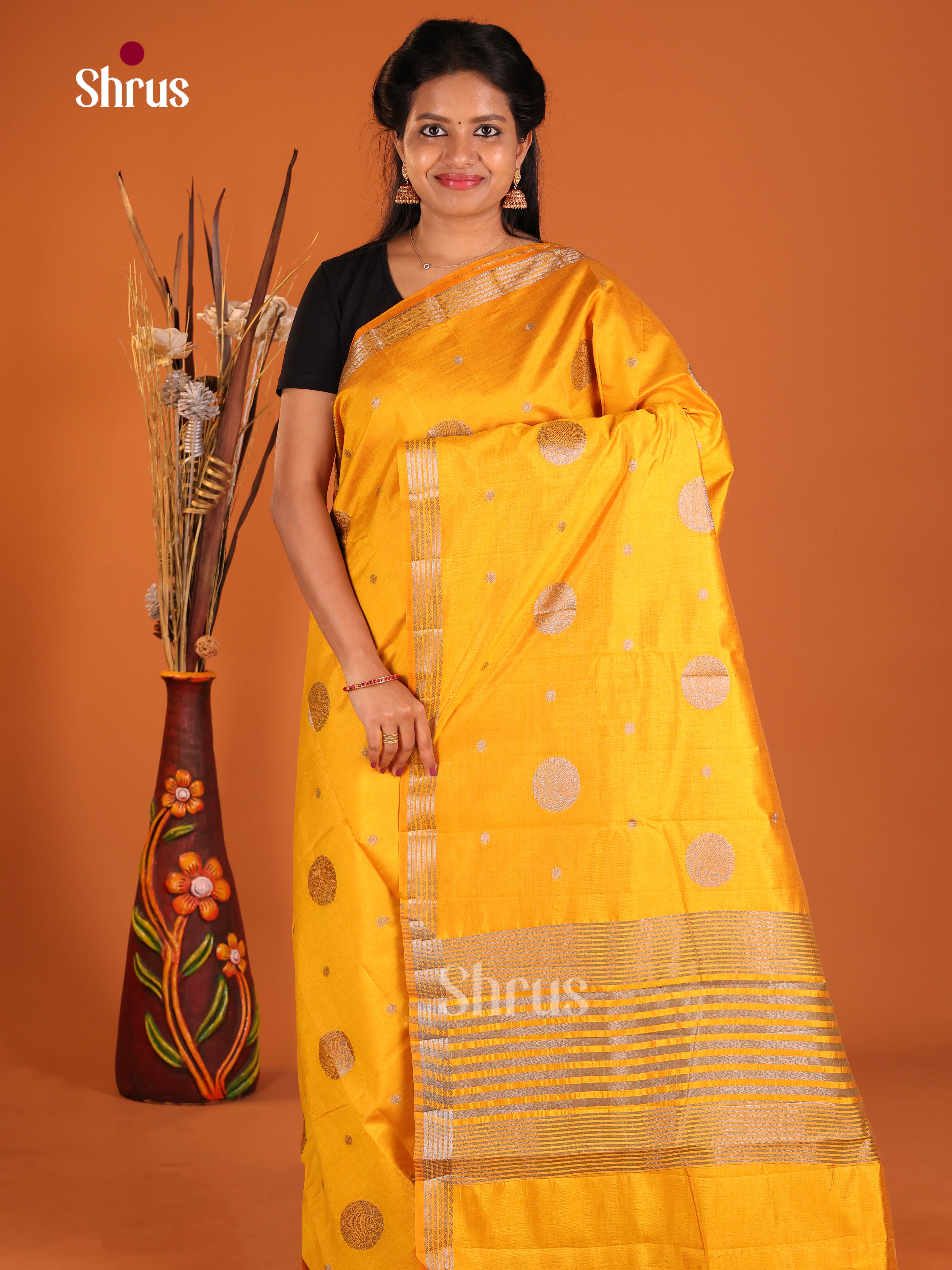Mustard- Semi Rawsilk Saree