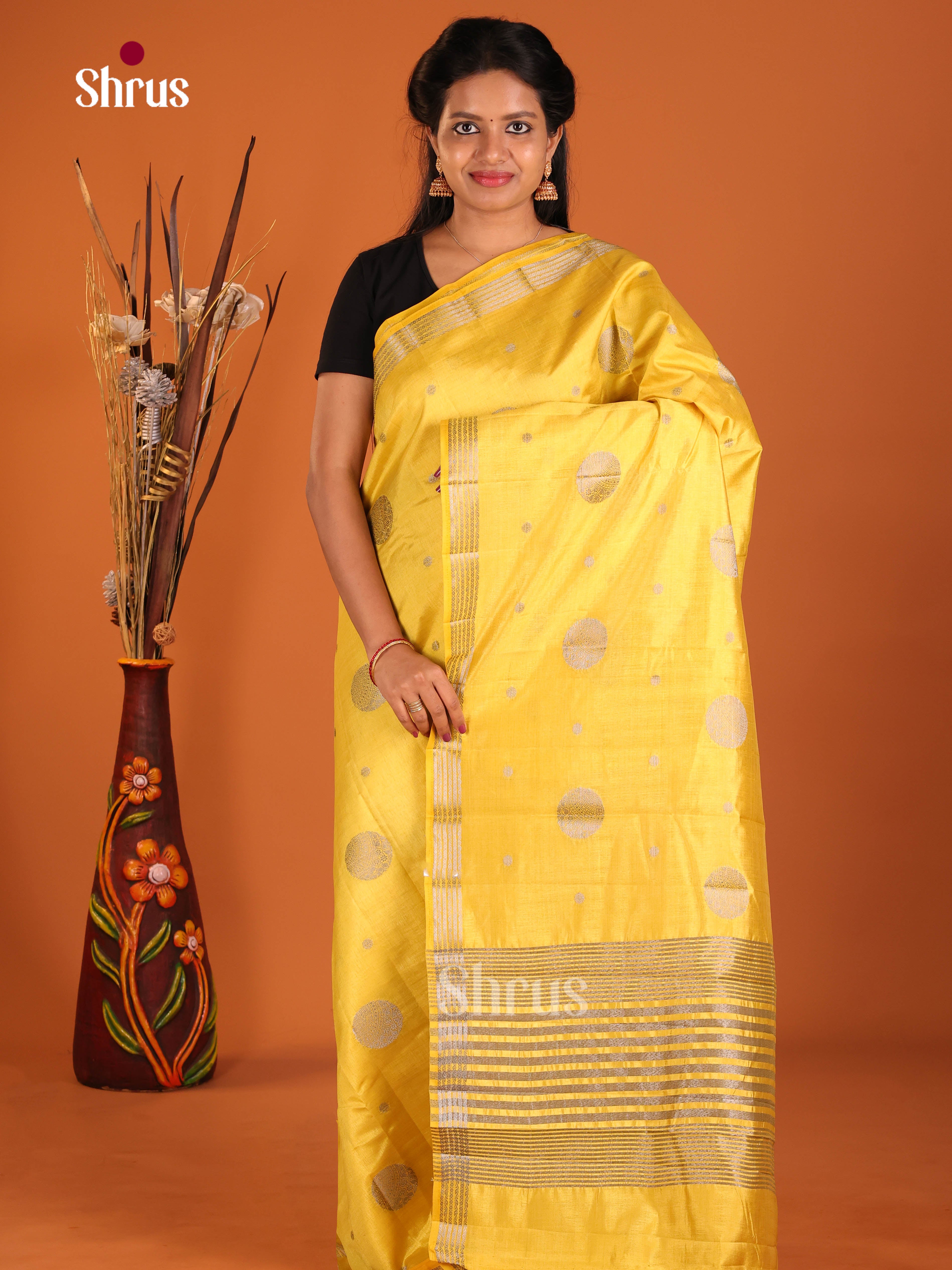 Yellow - Semi Rawsilk Saree