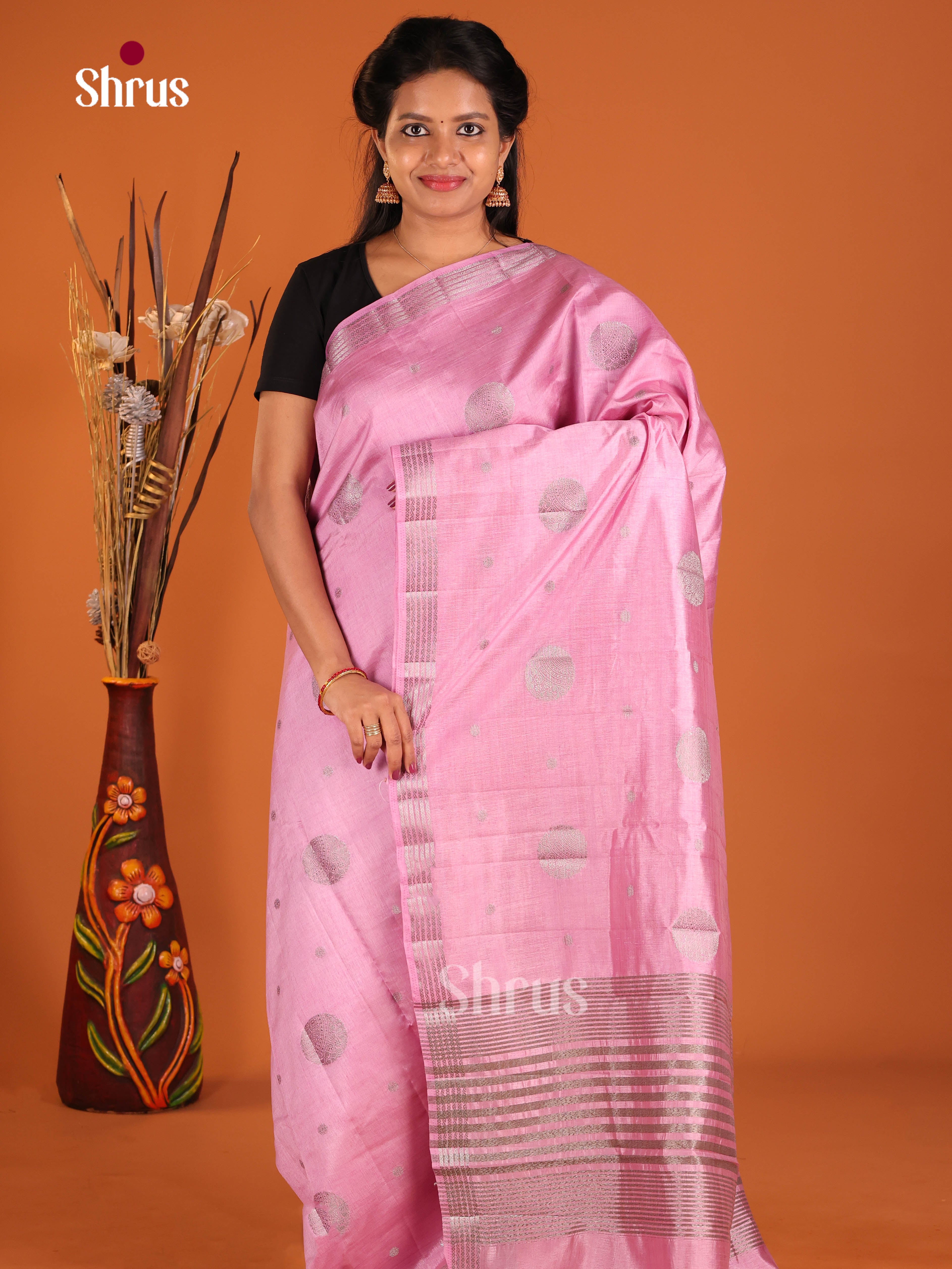 Pink - Semi Rawsilk Saree