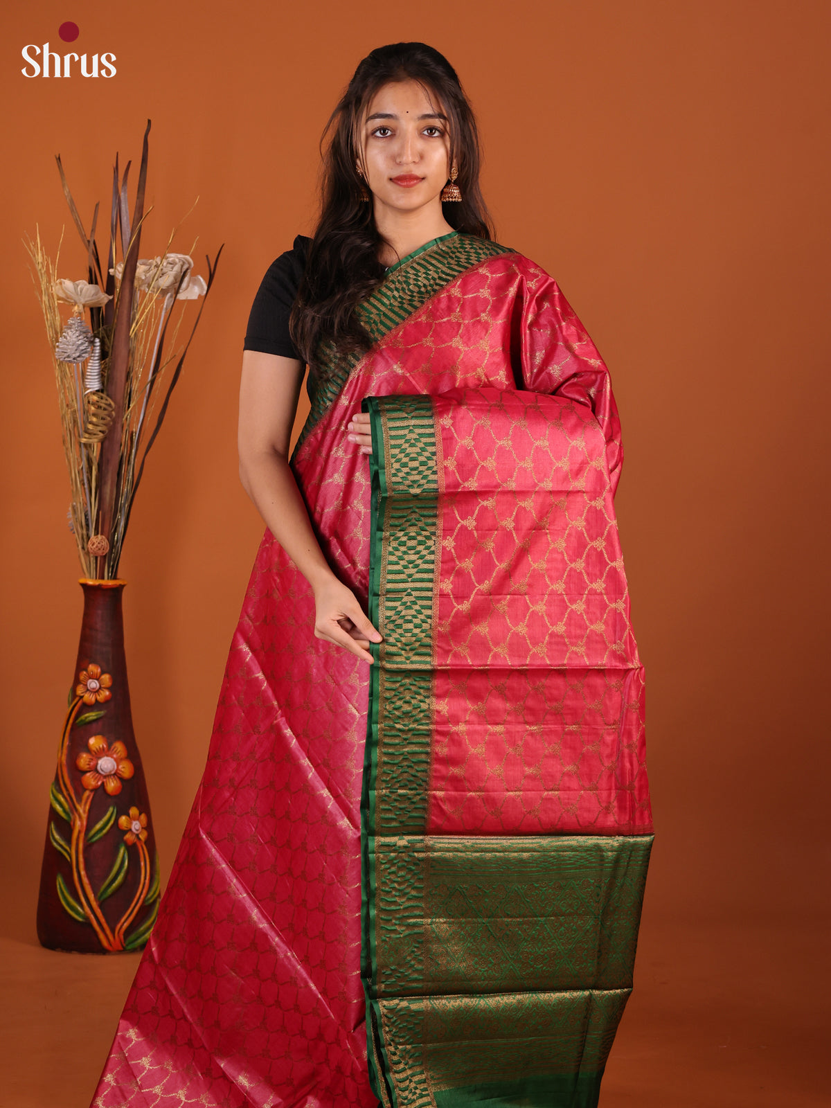Red & Green - Tussar Saree