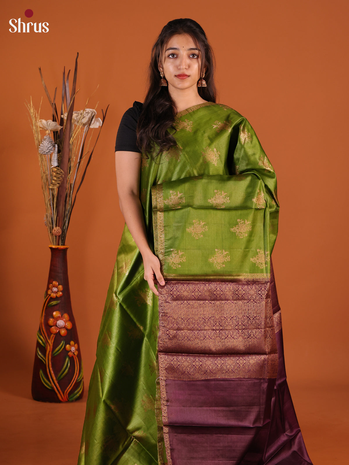 Green & Purple - Tussar Saree - Shop on Shrus.com