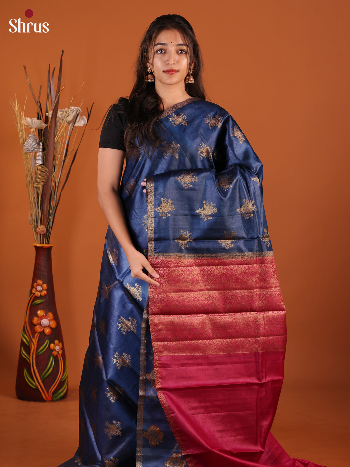 Blue & Maroon- Tussar Saree