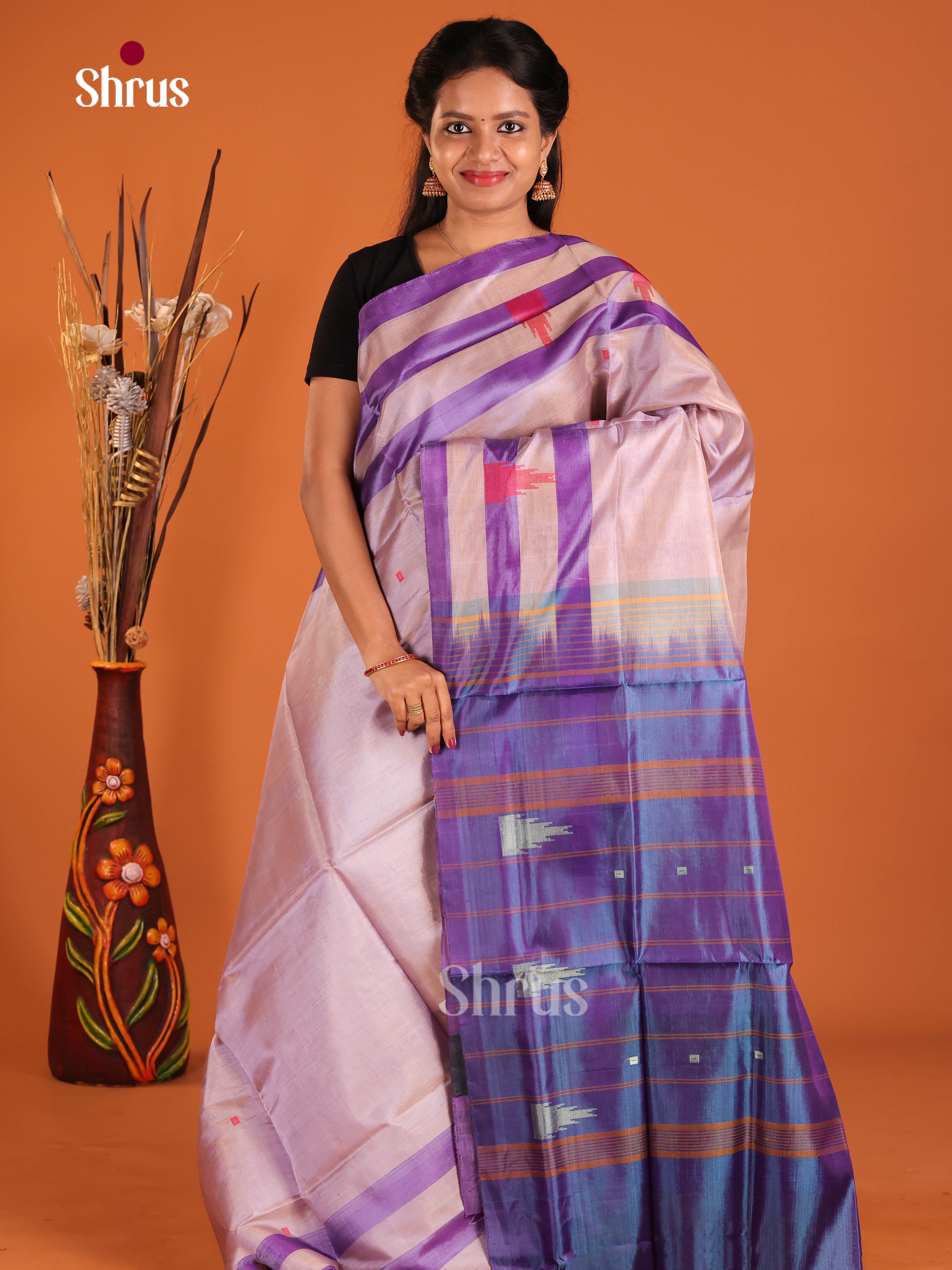 Grey & Blue - Banana Pith without blouse Saree - Shop on Shrus.com