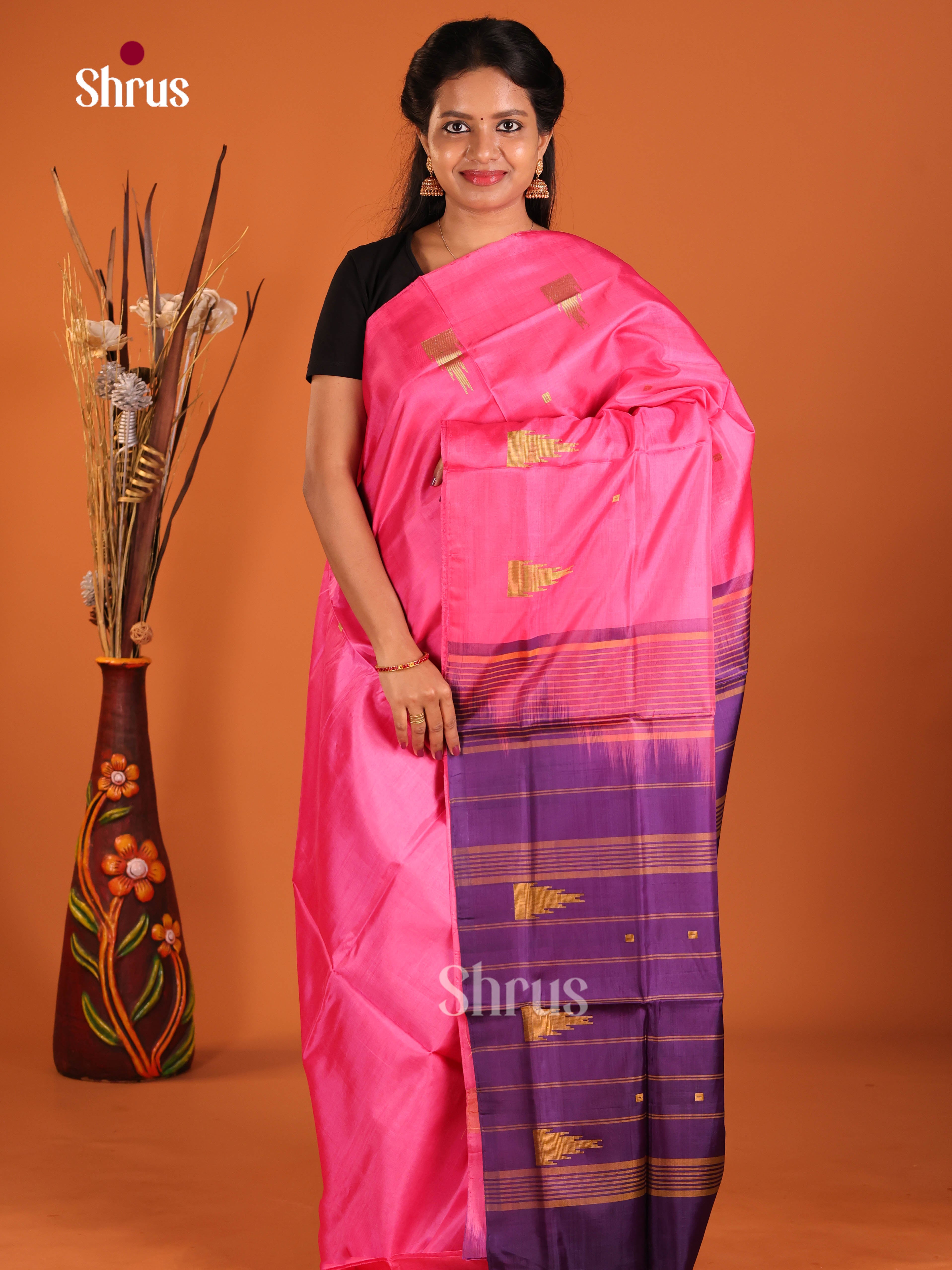 Pink & Violet - Banana Pith without blouse Saree - Shop on Shrus.com