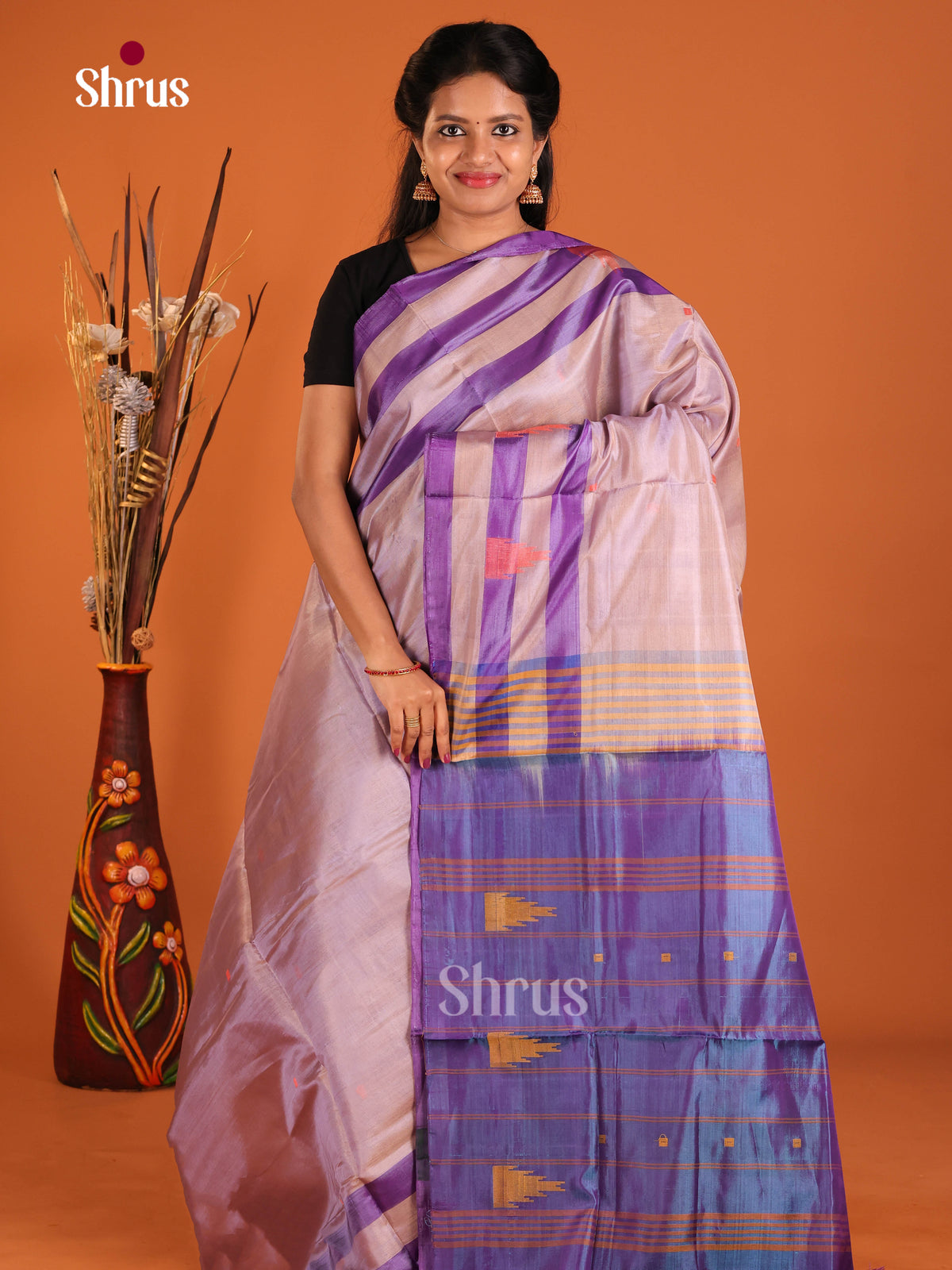 Grey & Blue - Banana Pith without blouse Saree