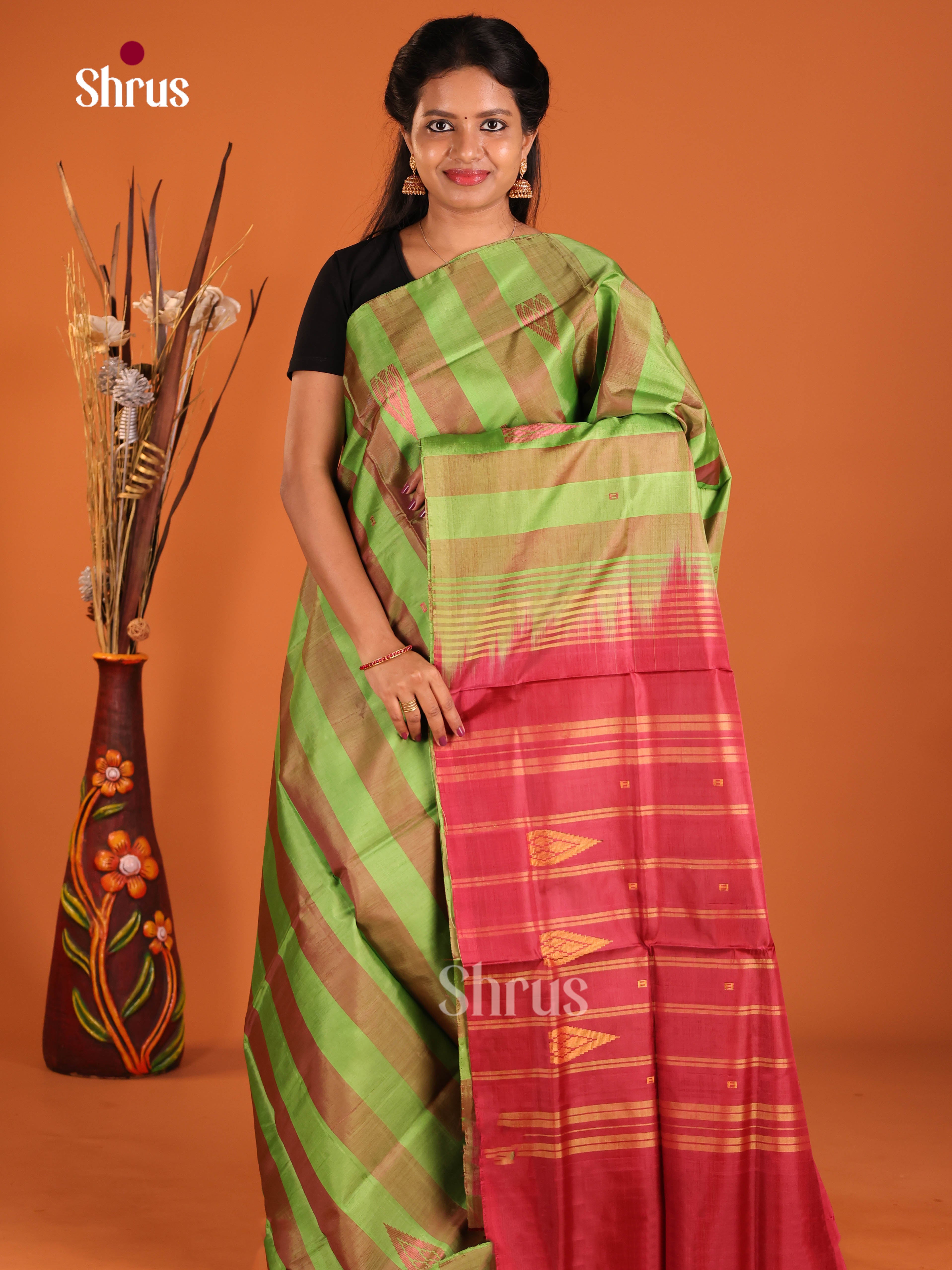 Green & Maroon - Banana Pith without blouse Saree - Shop on Shrus.com
