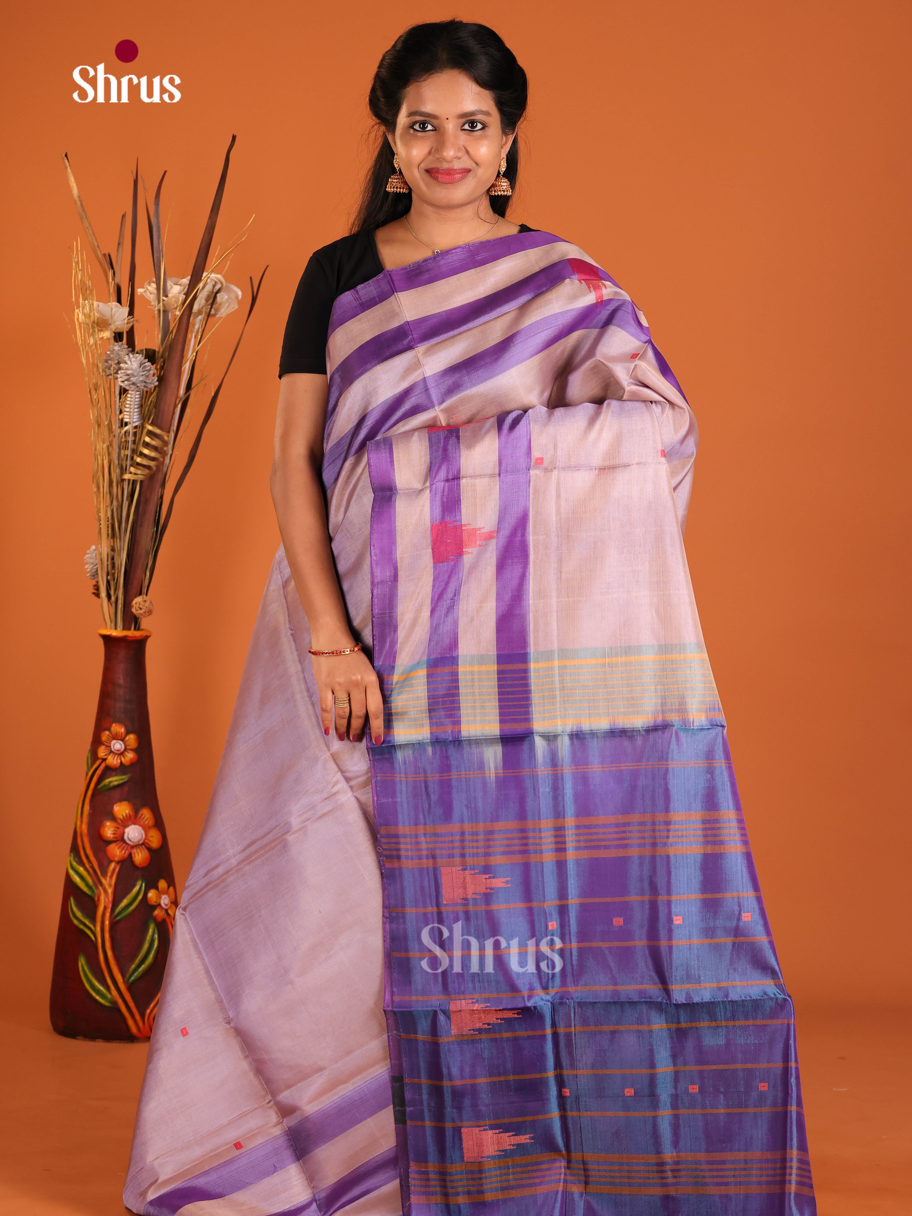 Lavender & Blue  - Banana Pith without blouse Saree - Shop on Shrus.com