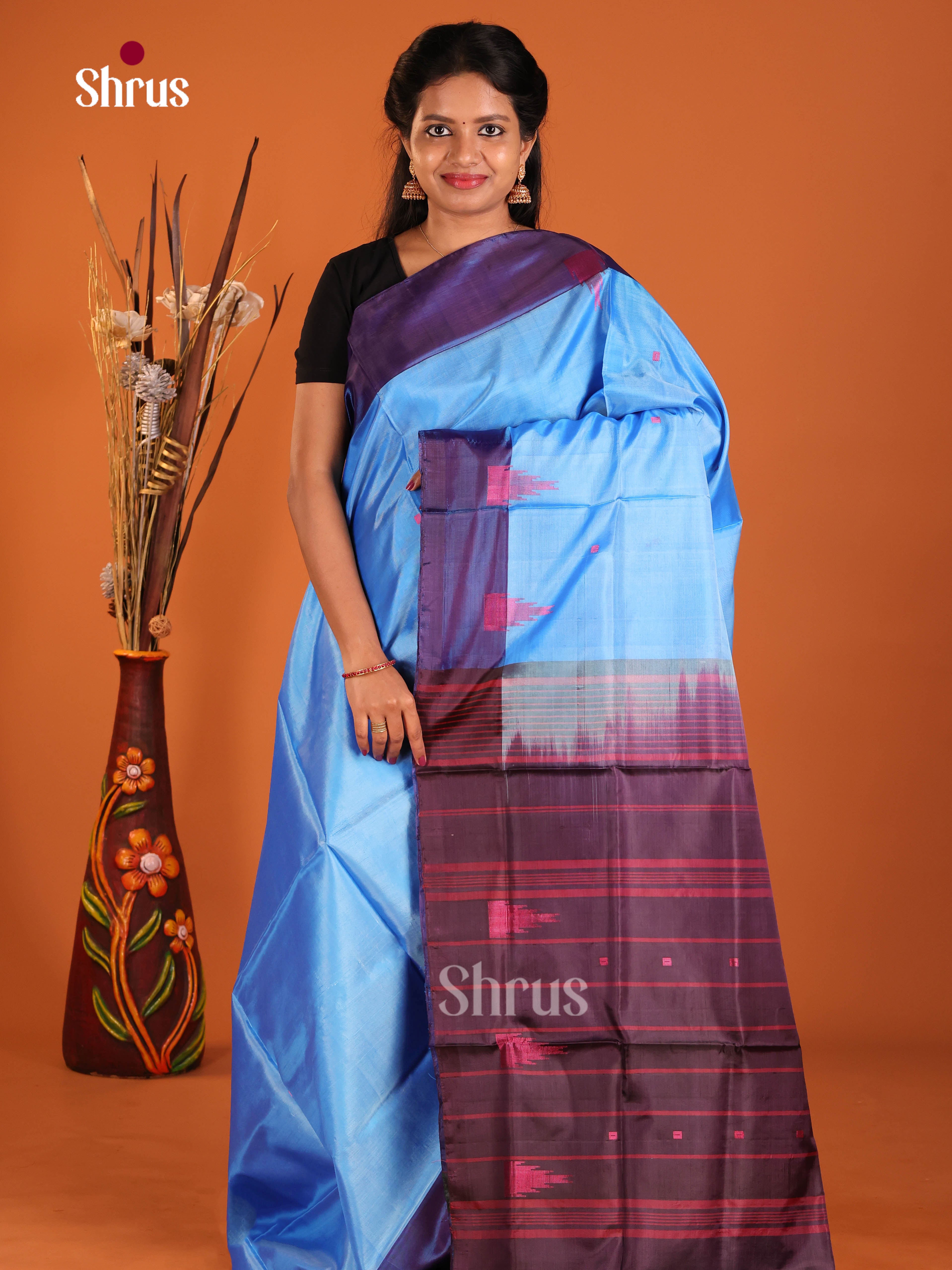 Blue & Purple- Banana Pith without blouse Saree