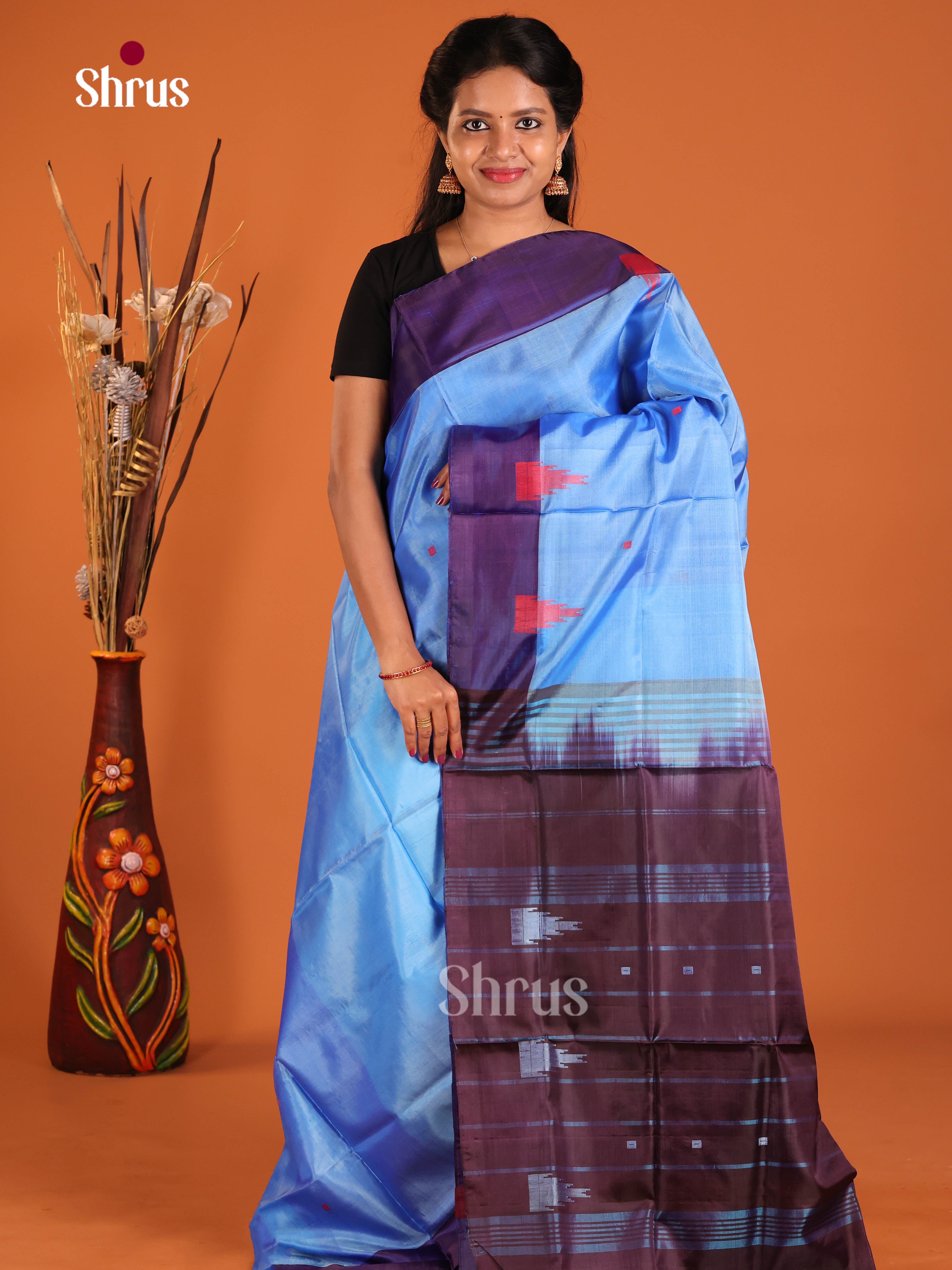 Blue & Purple - Banana Pith without blouse Saree