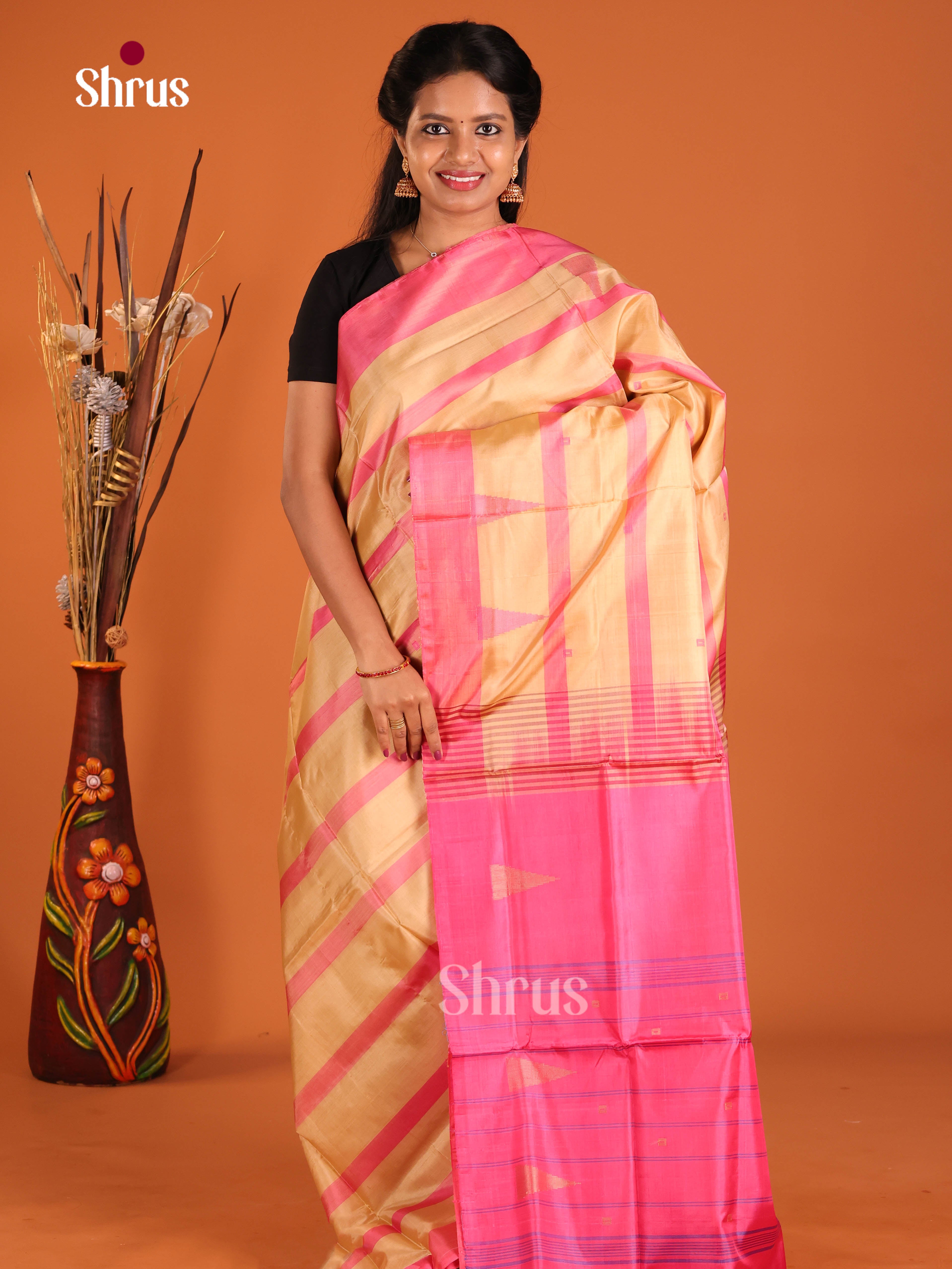 Sandal & Pink - Banana Pith without blouse Saree
