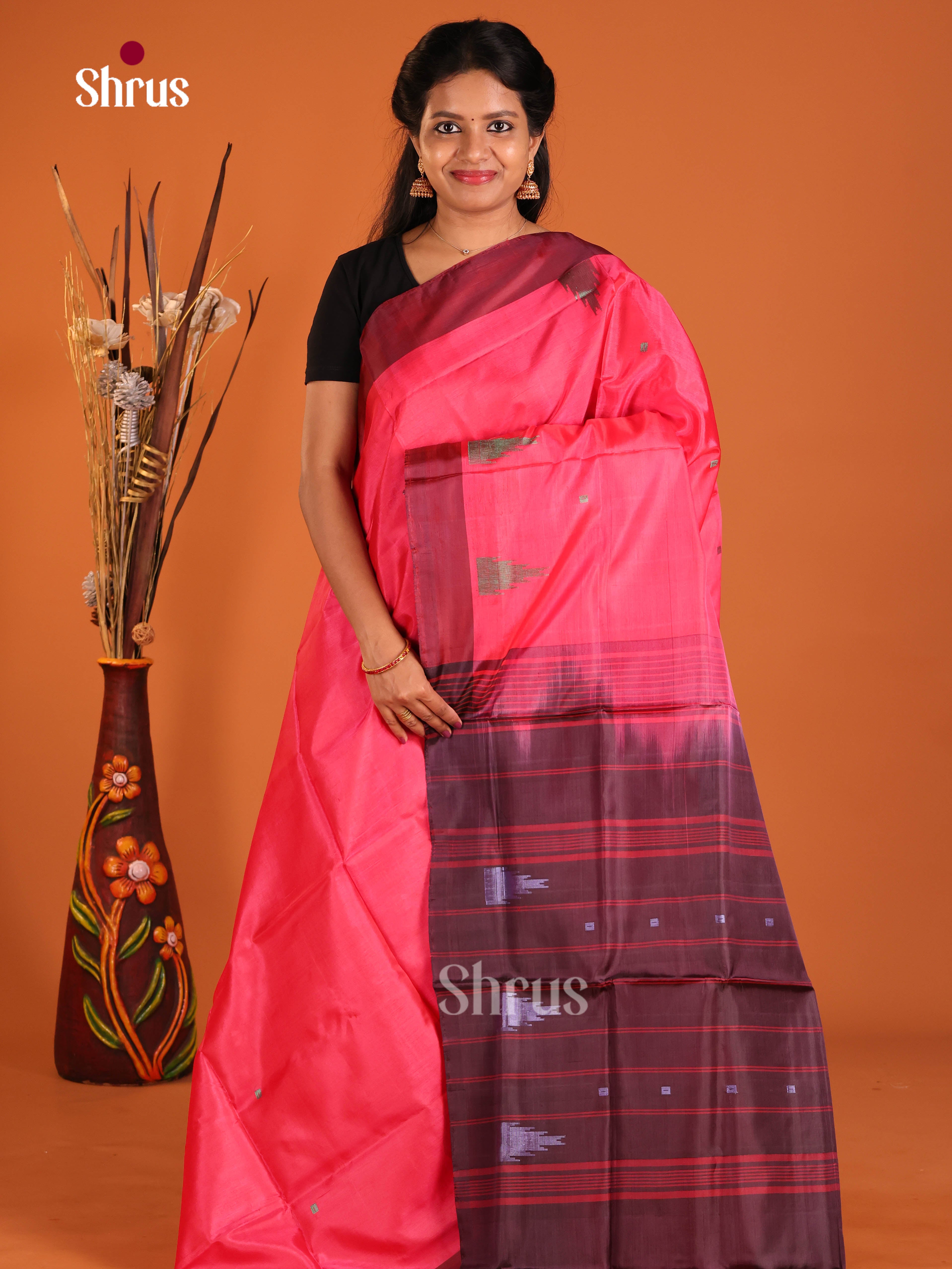 Pink & Purple - Banana Pith without blouse Saree