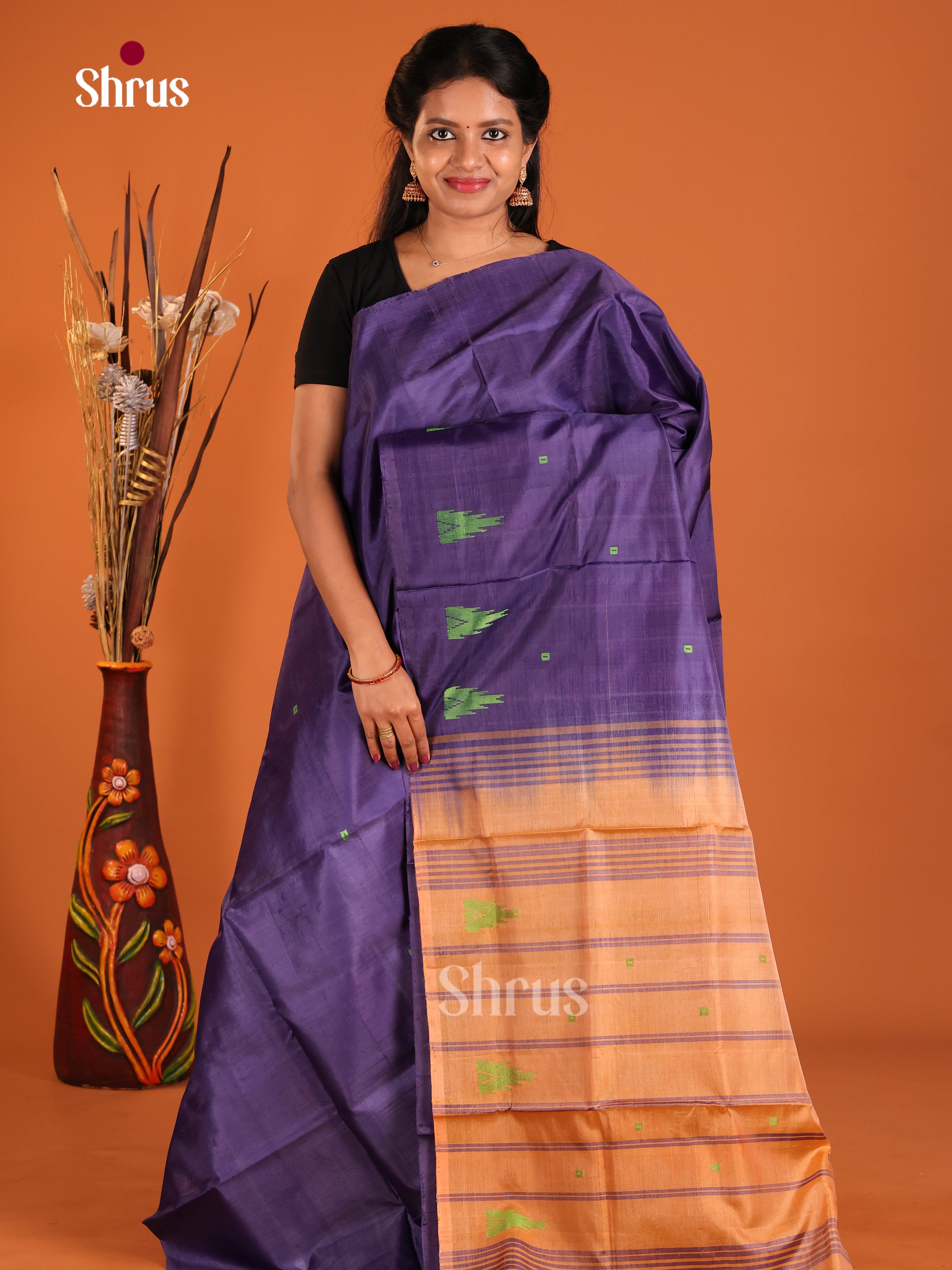 Blue  - Banana Pith without blouse Saree