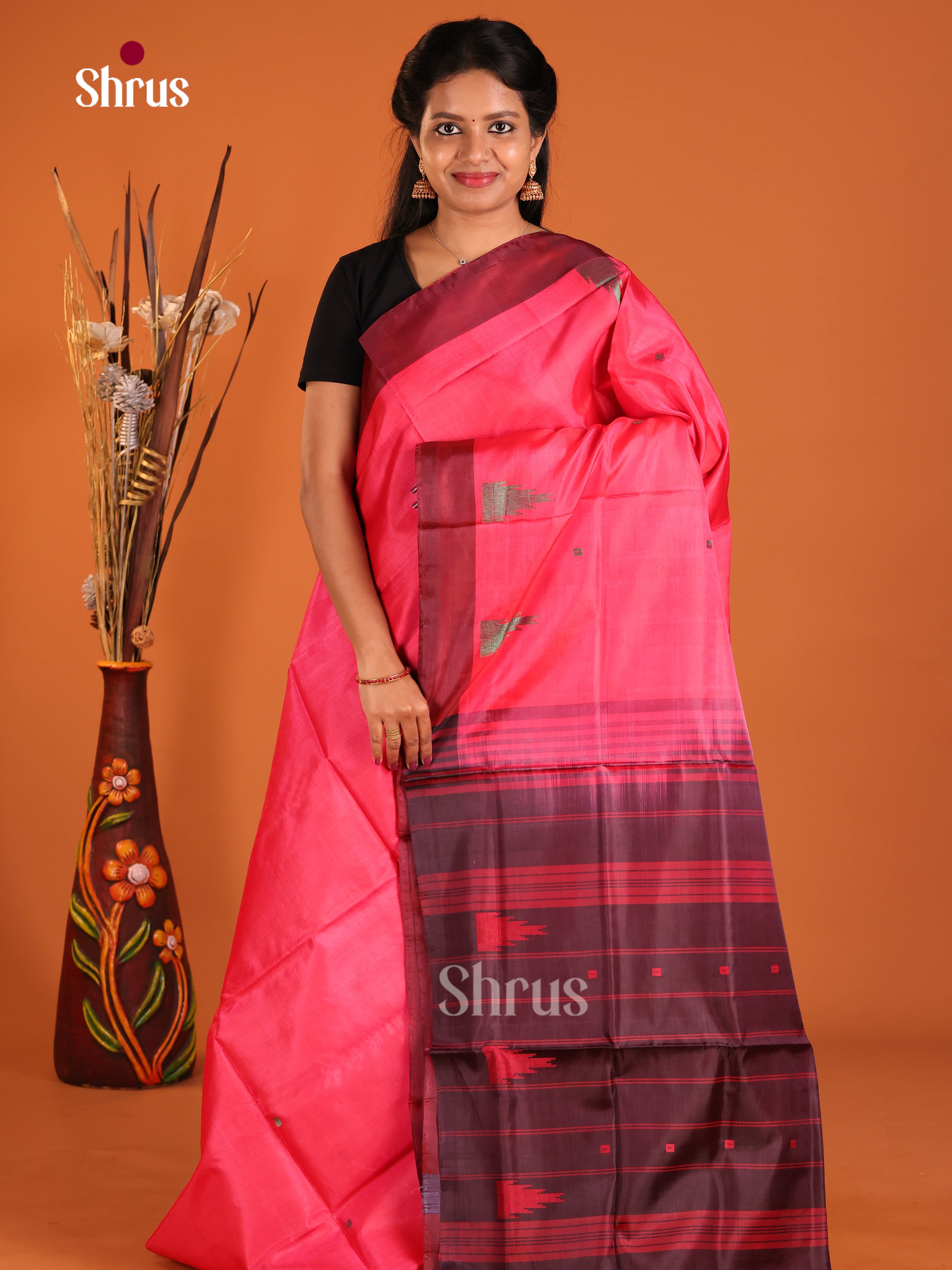 Pink & Purple - Banana Pith without blouse Saree