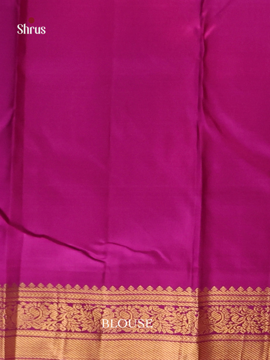 Radiant Peach Kanjivaram Saree with gold floral buttas & Purple Brocade Pallu 2