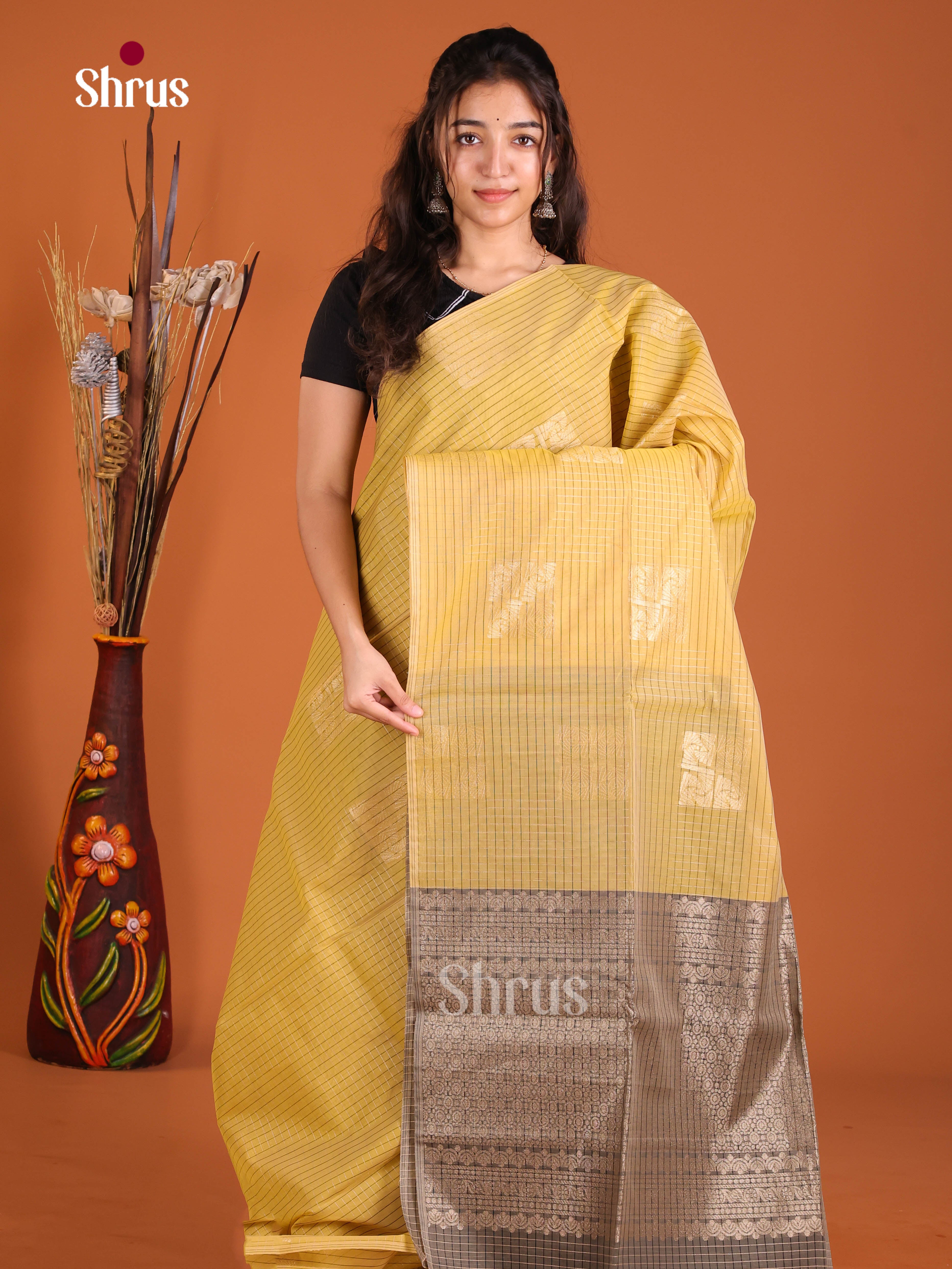 Sandal & Grey  - Semi Silkcotton Saree