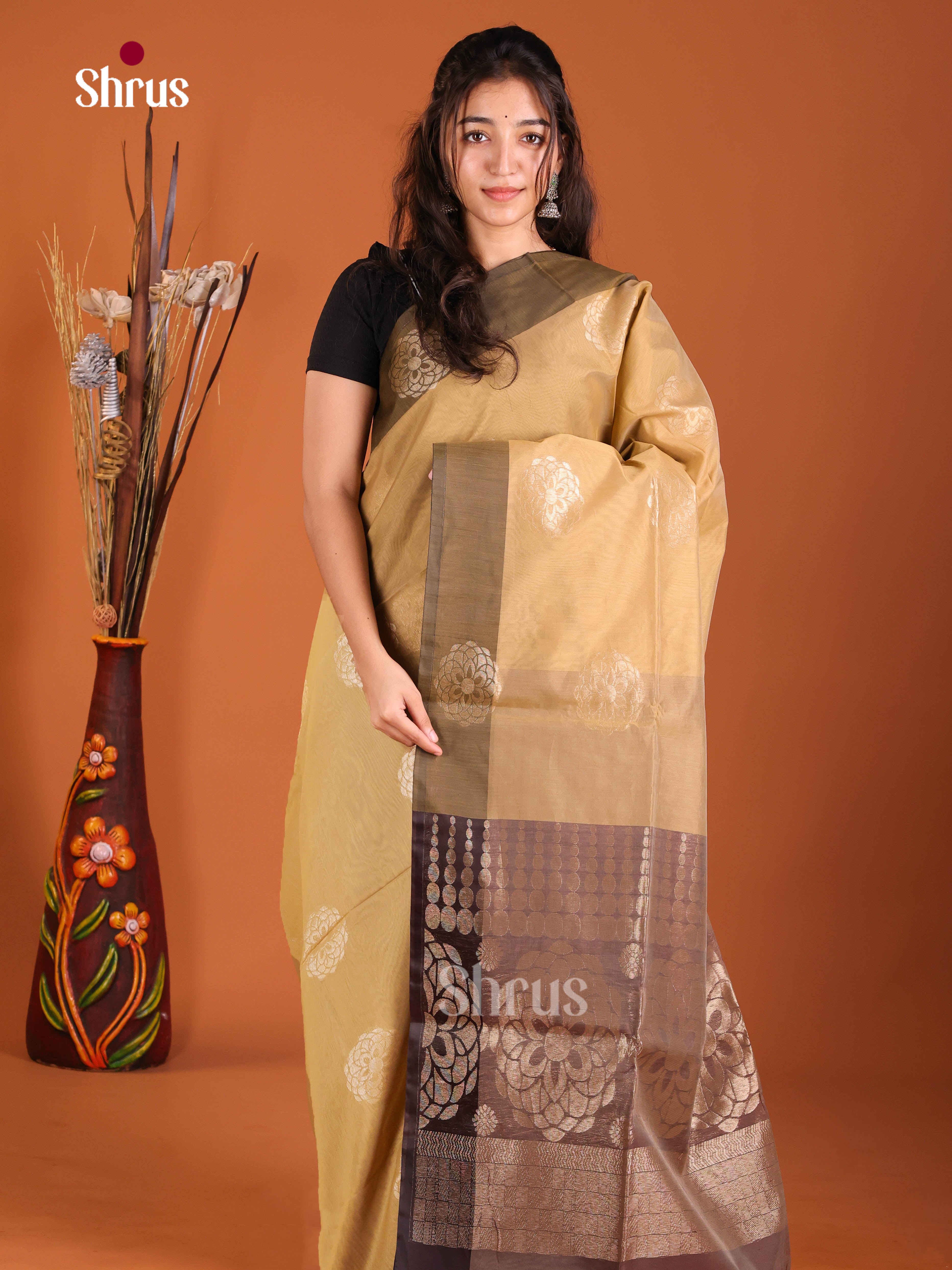 Sandal & Brown- Semi Silkcotton Saree