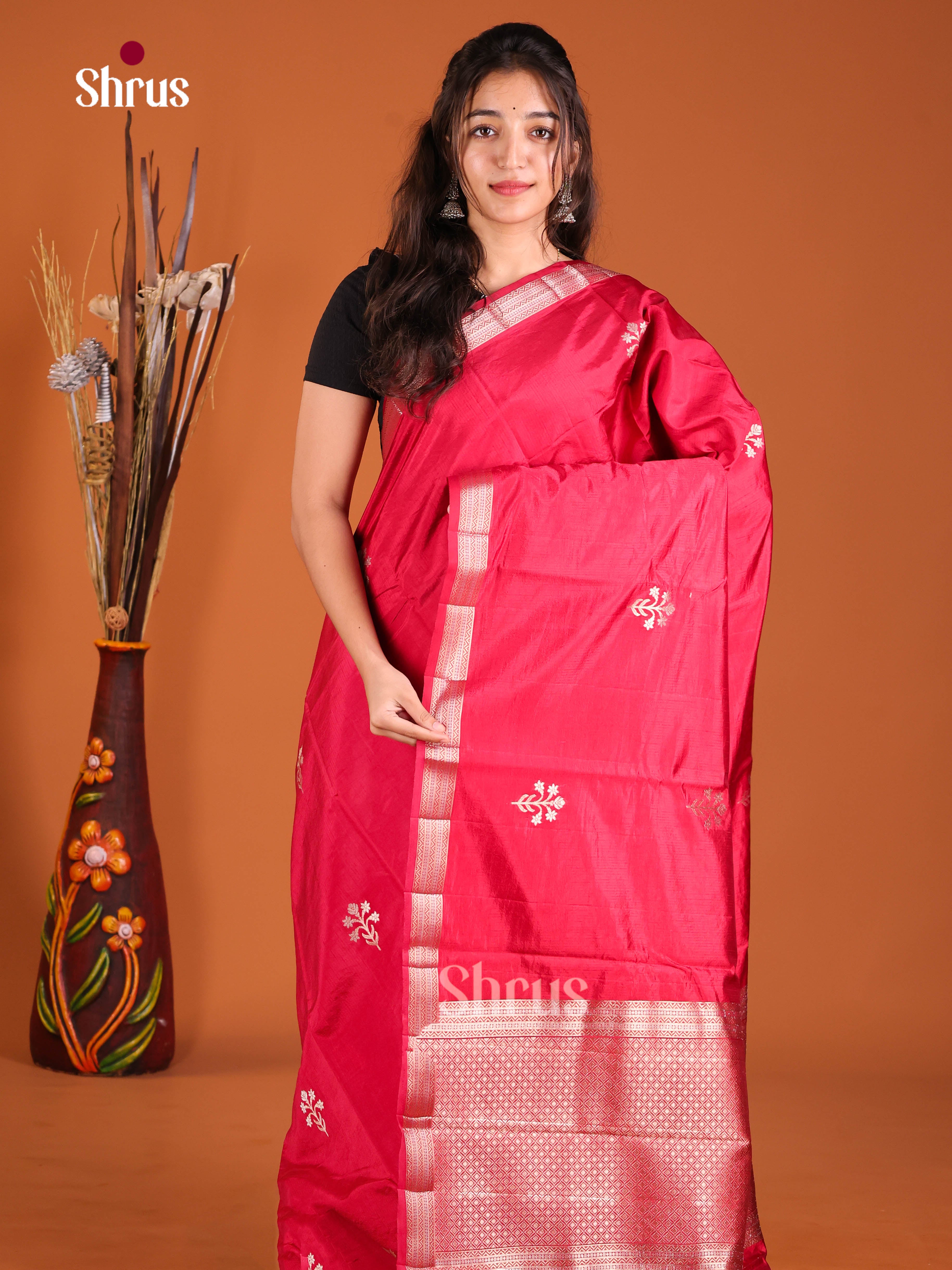 Red - Semi Rawsilk Saree