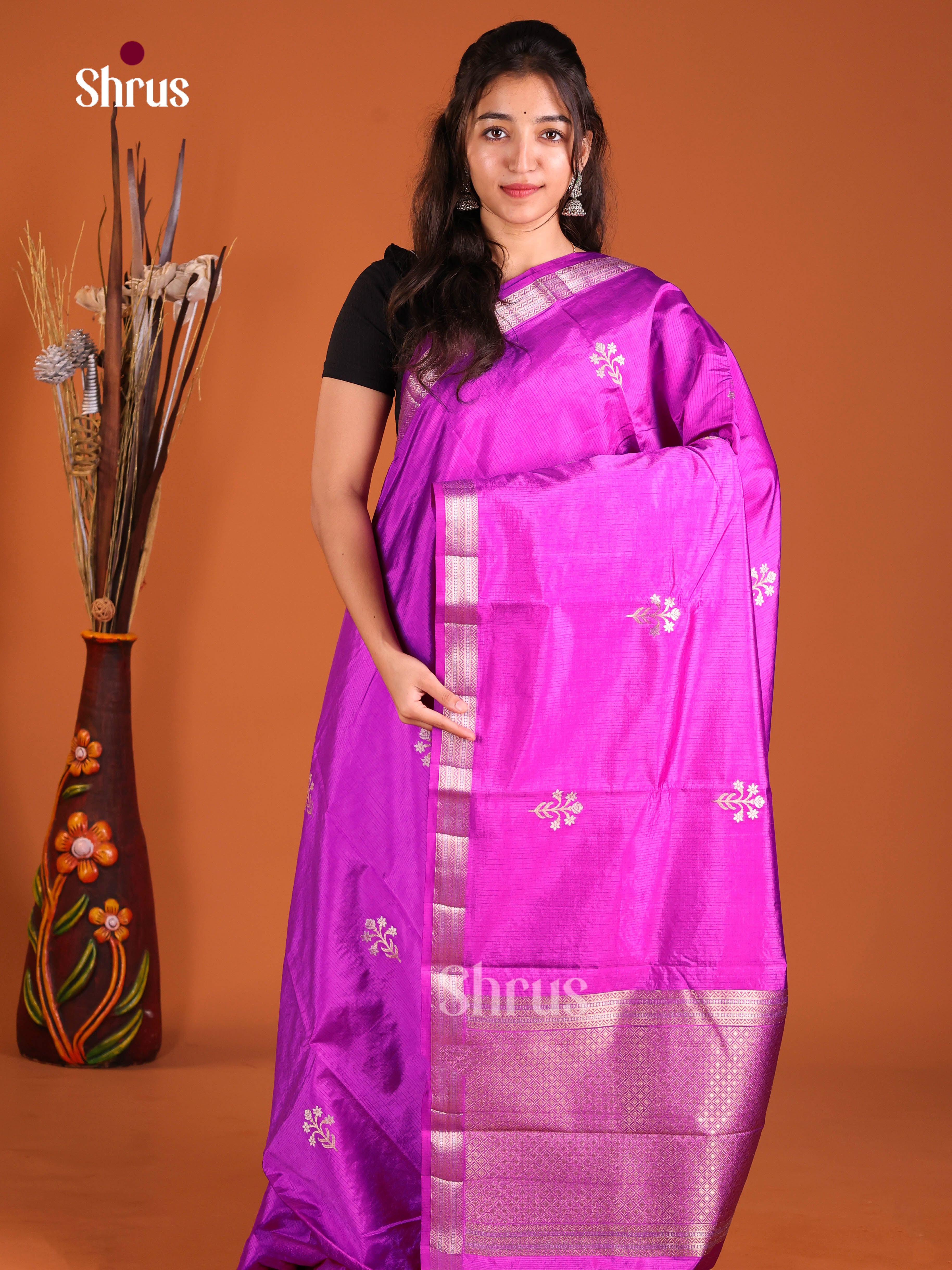 Purple - Semi Rawsilk Saree