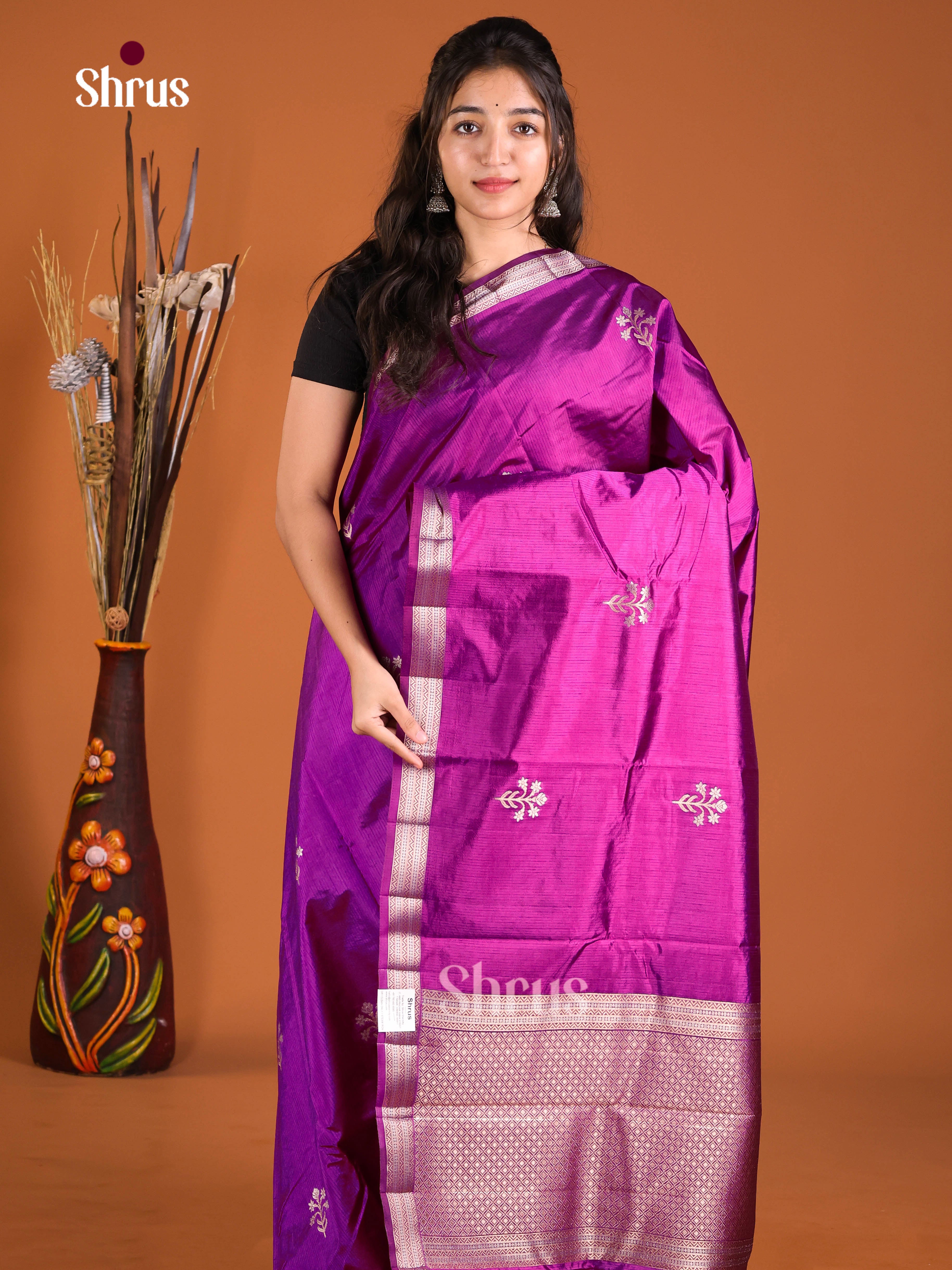 Purple - Semi Rawsilk Saree