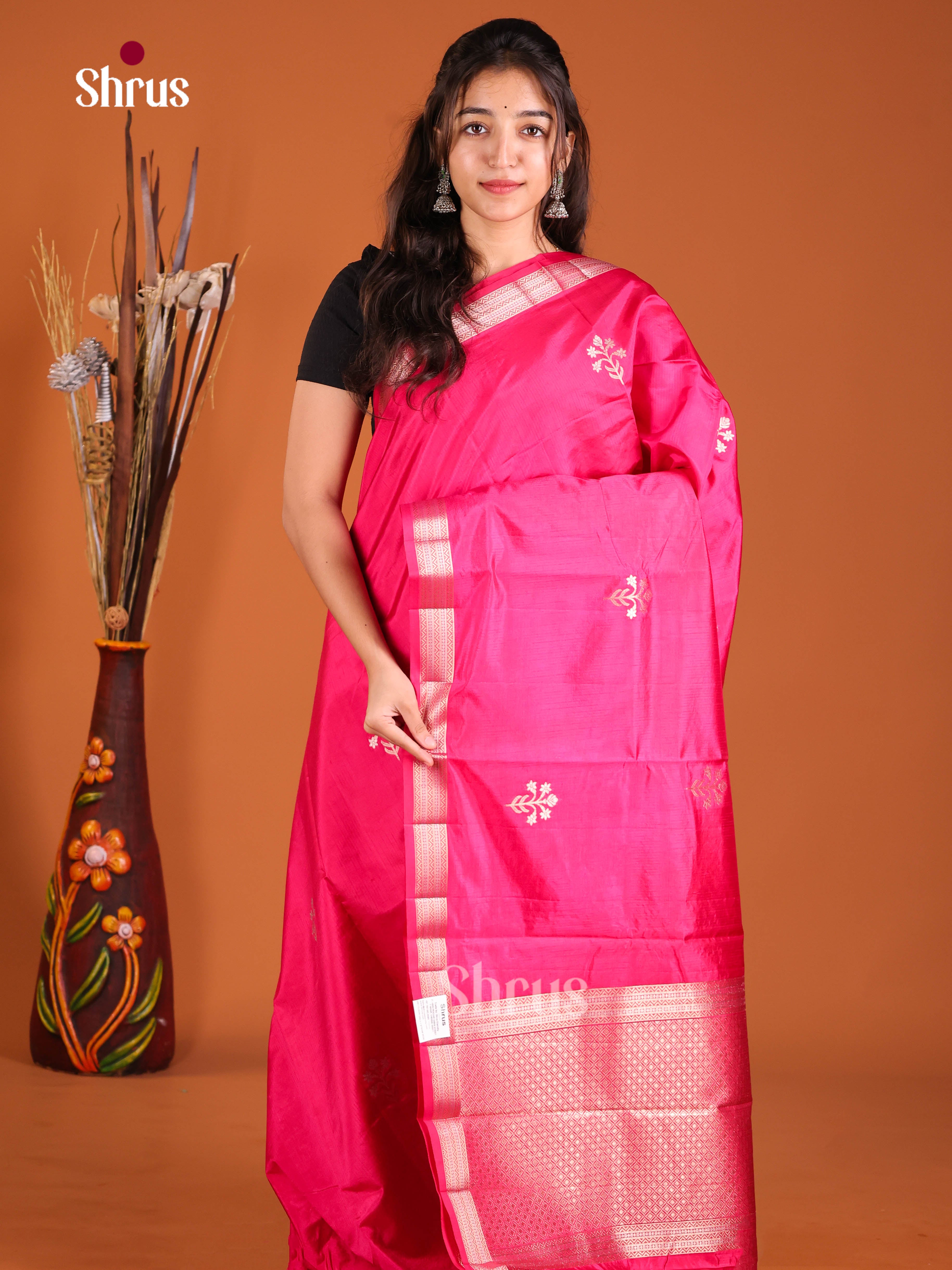 Pink - Semi Rawsilk Saree