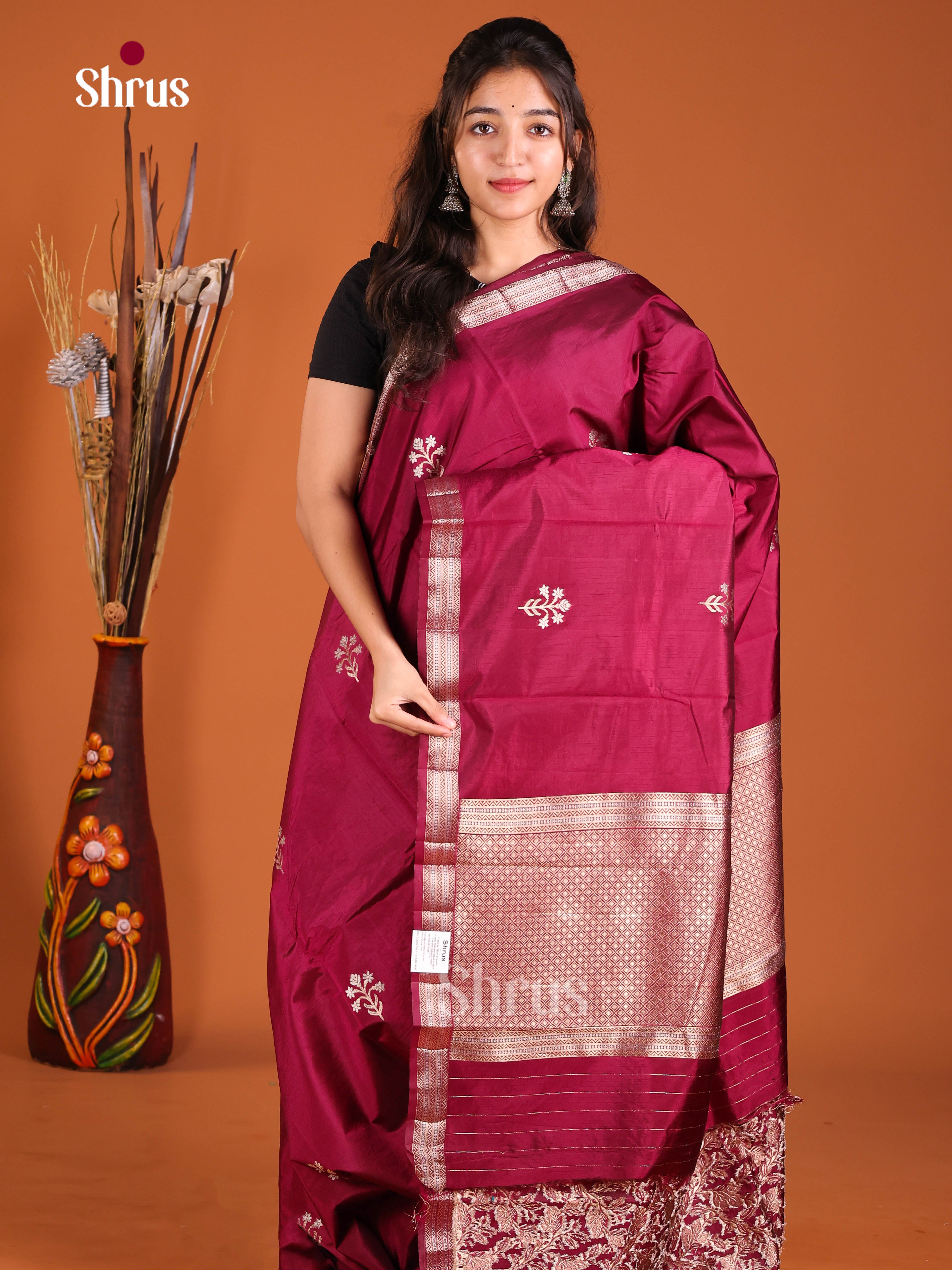 Wine - Semi Rawsilk Saree