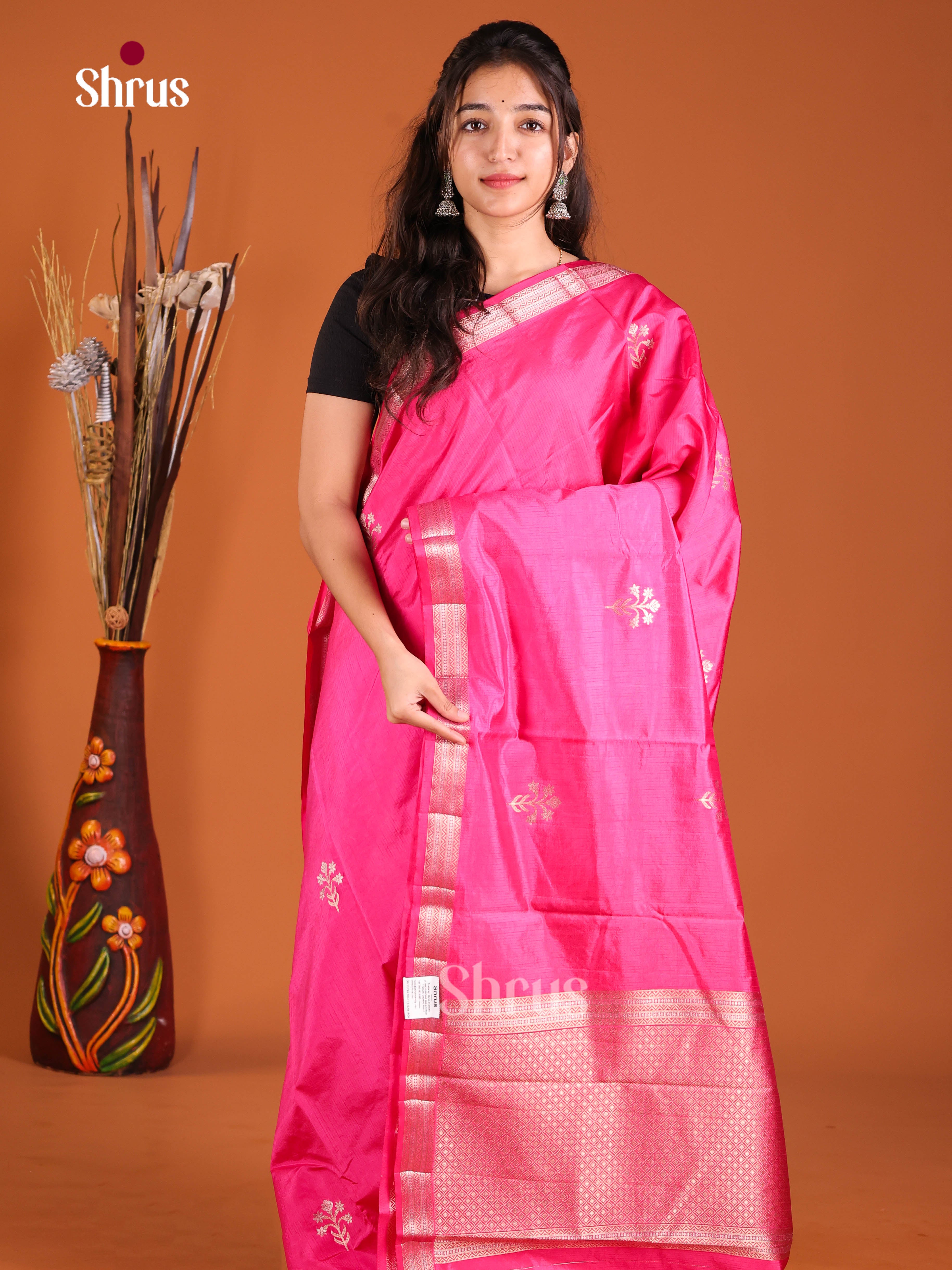 Pink - Semi Rawsilk Saree