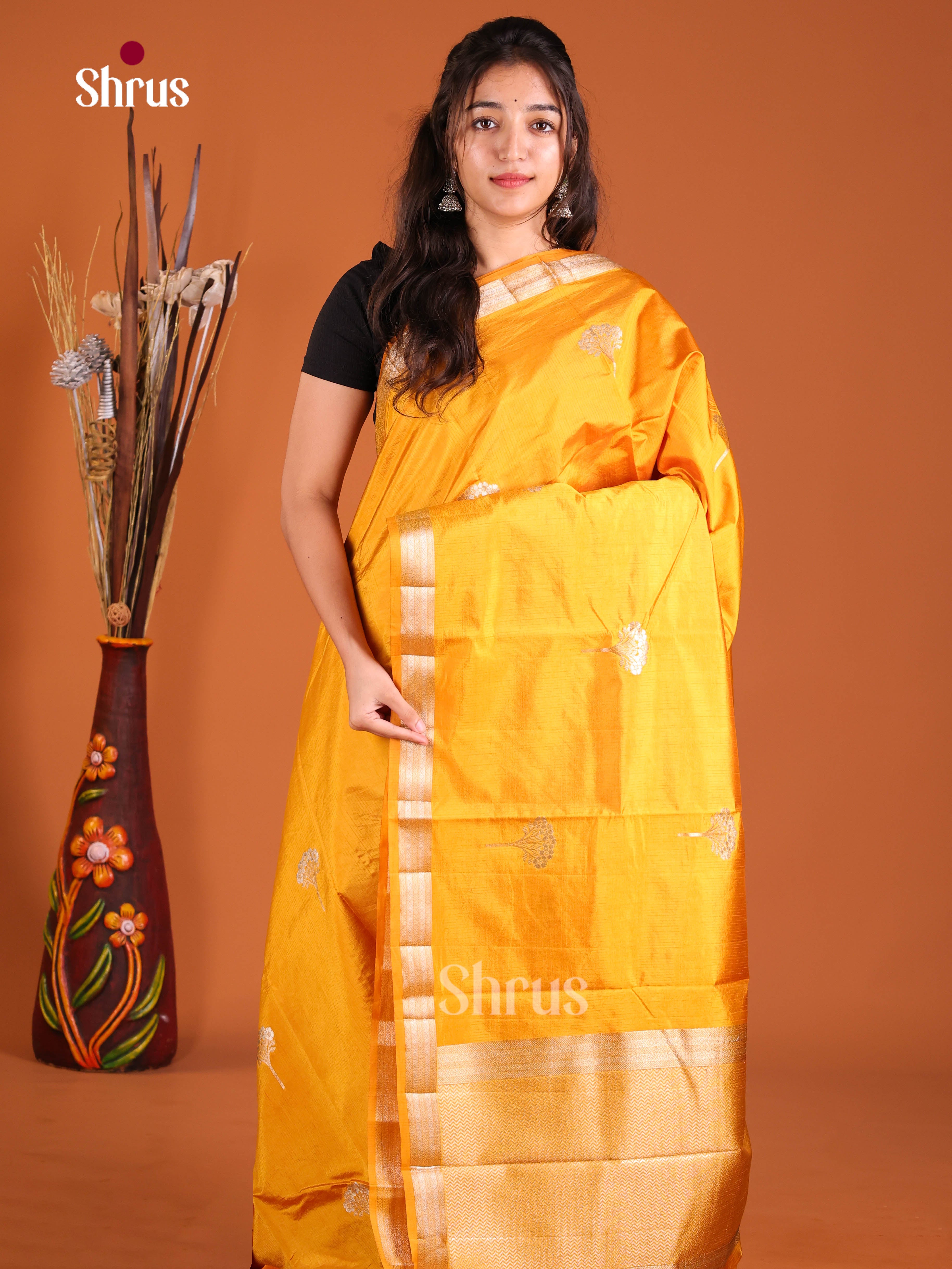 Yellow - Semi Rawsilk Saree