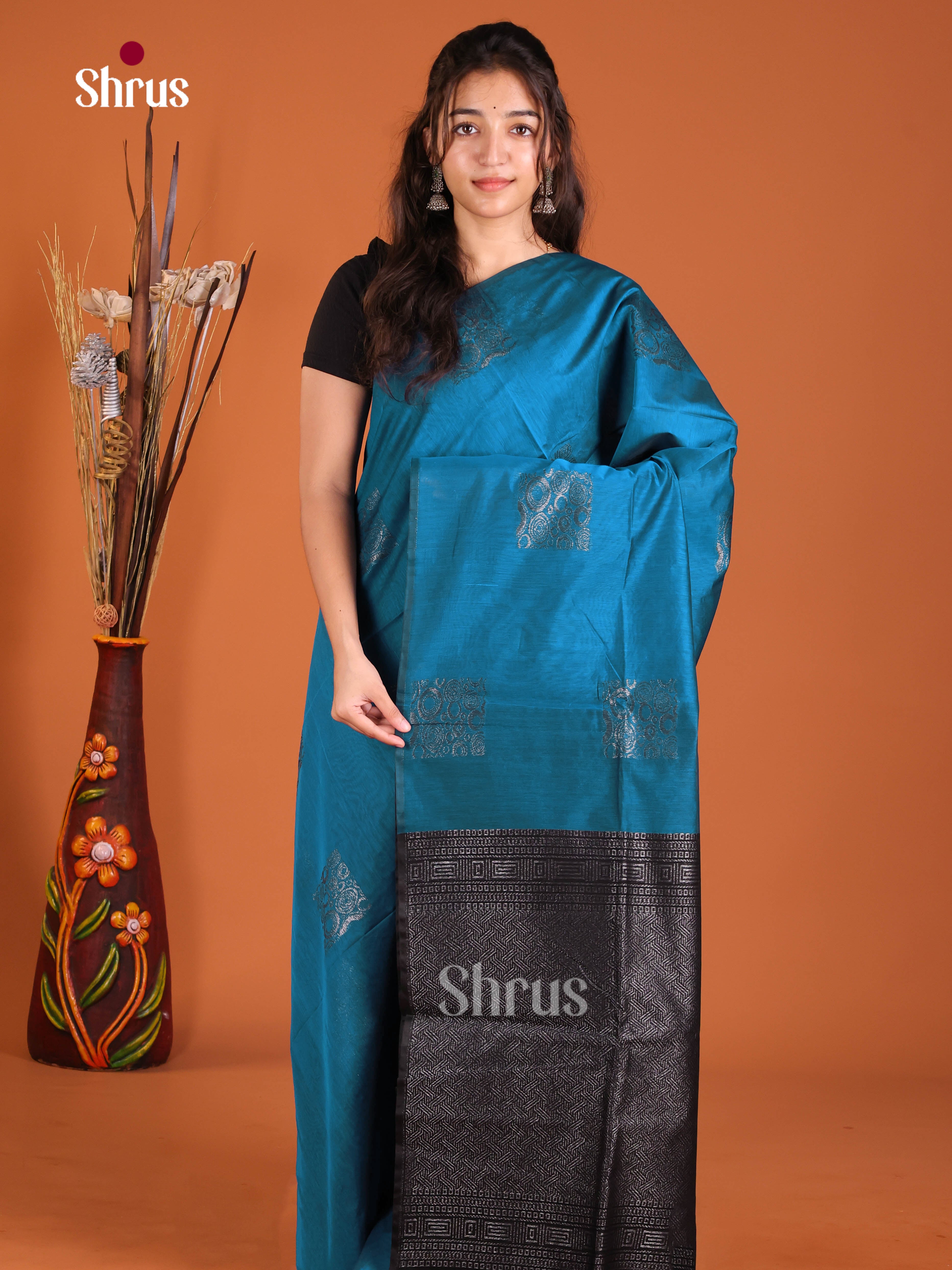 Blue & Navy Blue - Semi Silkcotton Saree