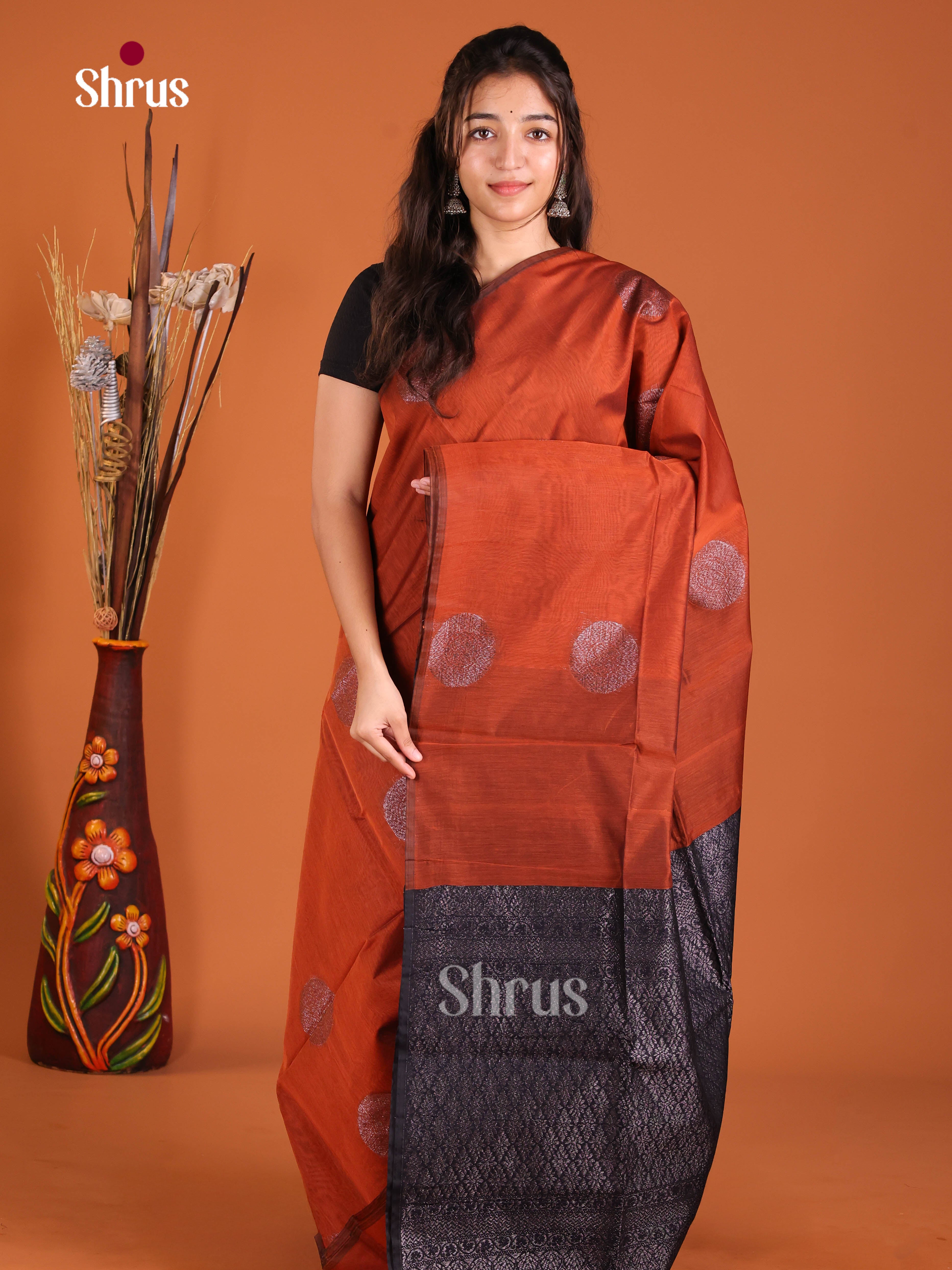 Red & Blue - Semi Silkcotton Saree - Shop on Shrus.com