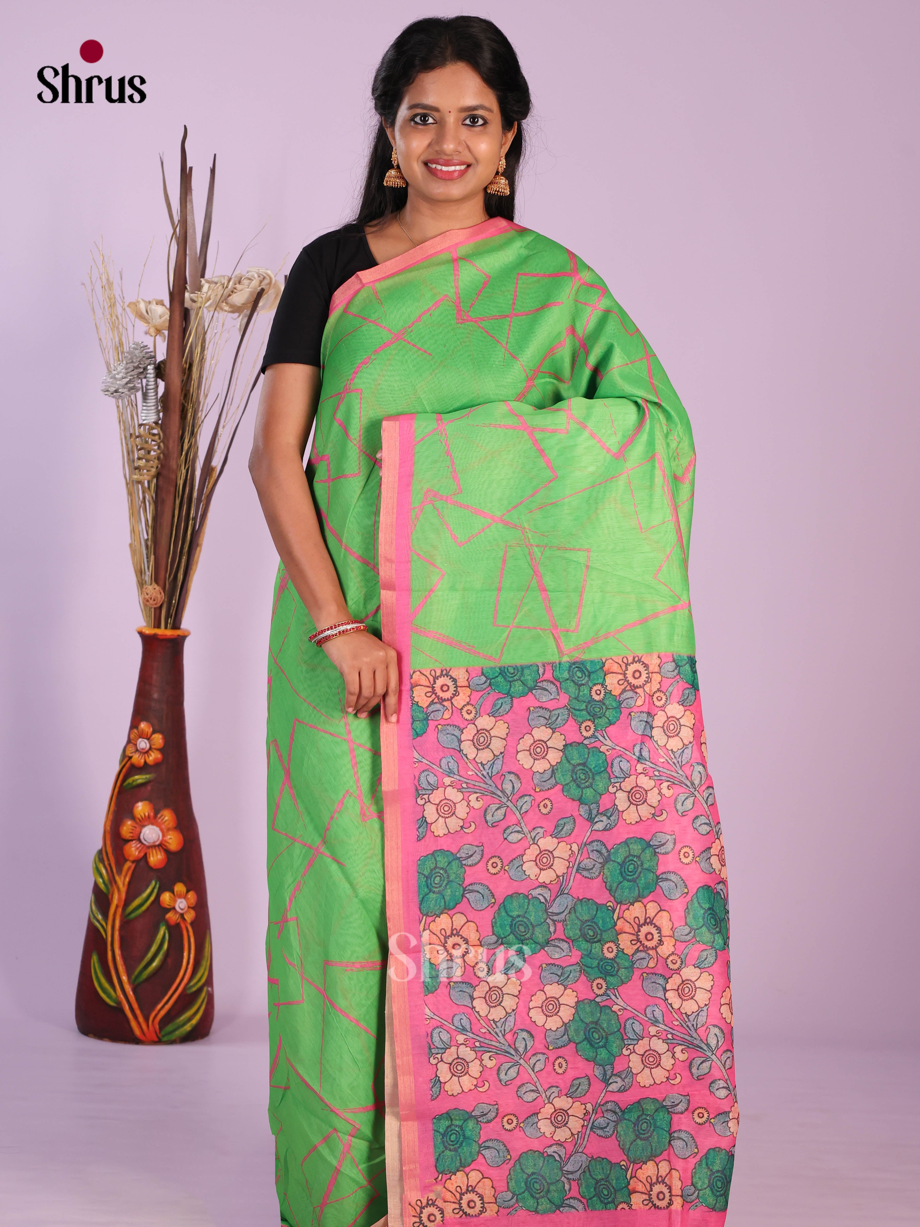 Green & Pink - Linen Cotton Saree