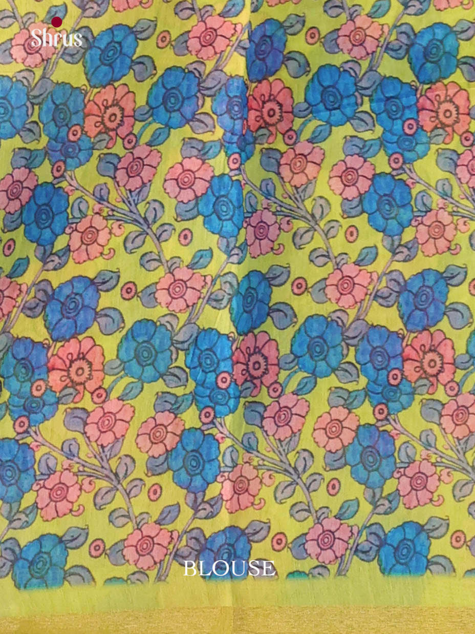 Blue & Light Green - Linen Cotton Saree