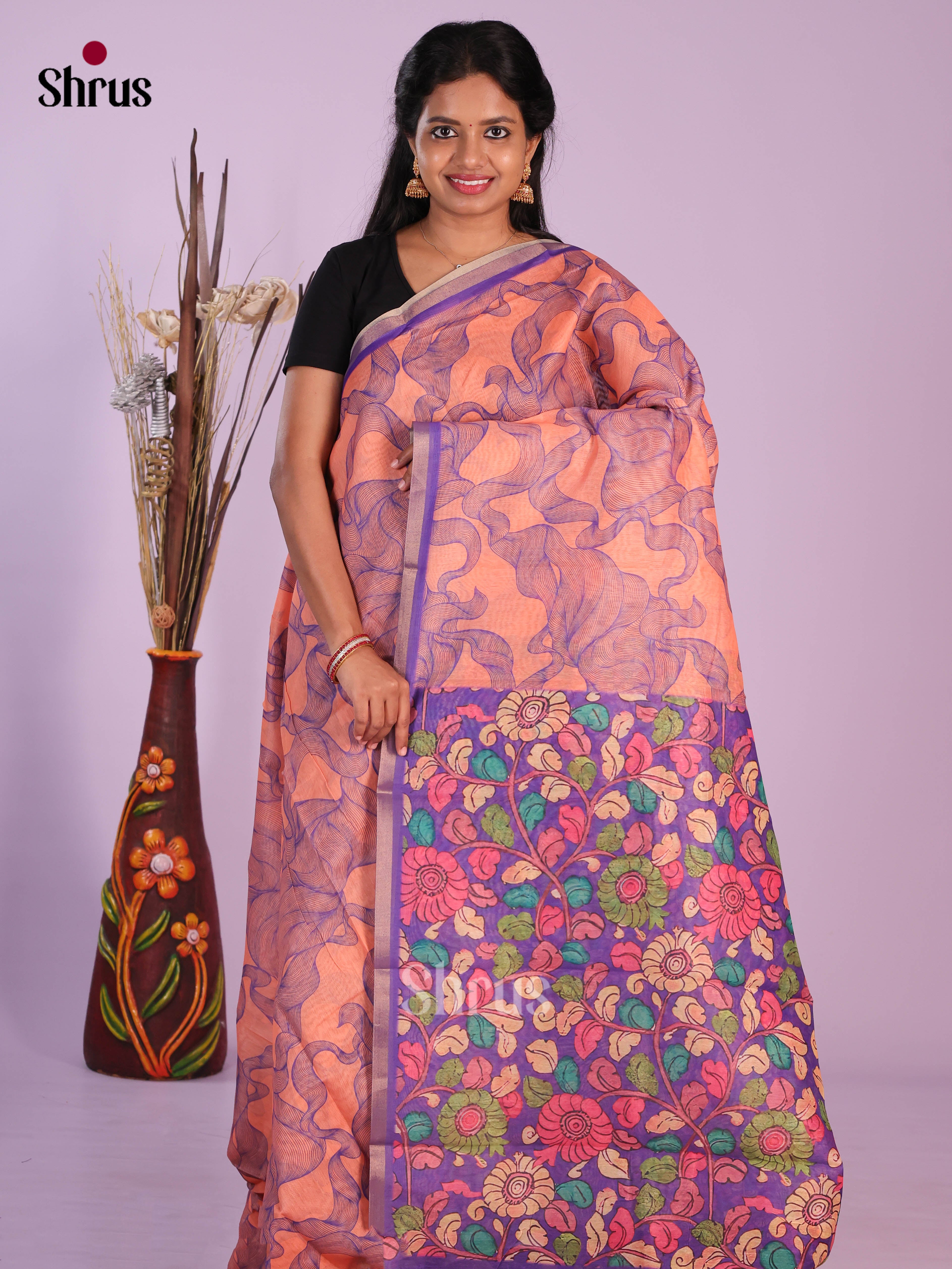 Peach & Purple - Linen Cotton Saree