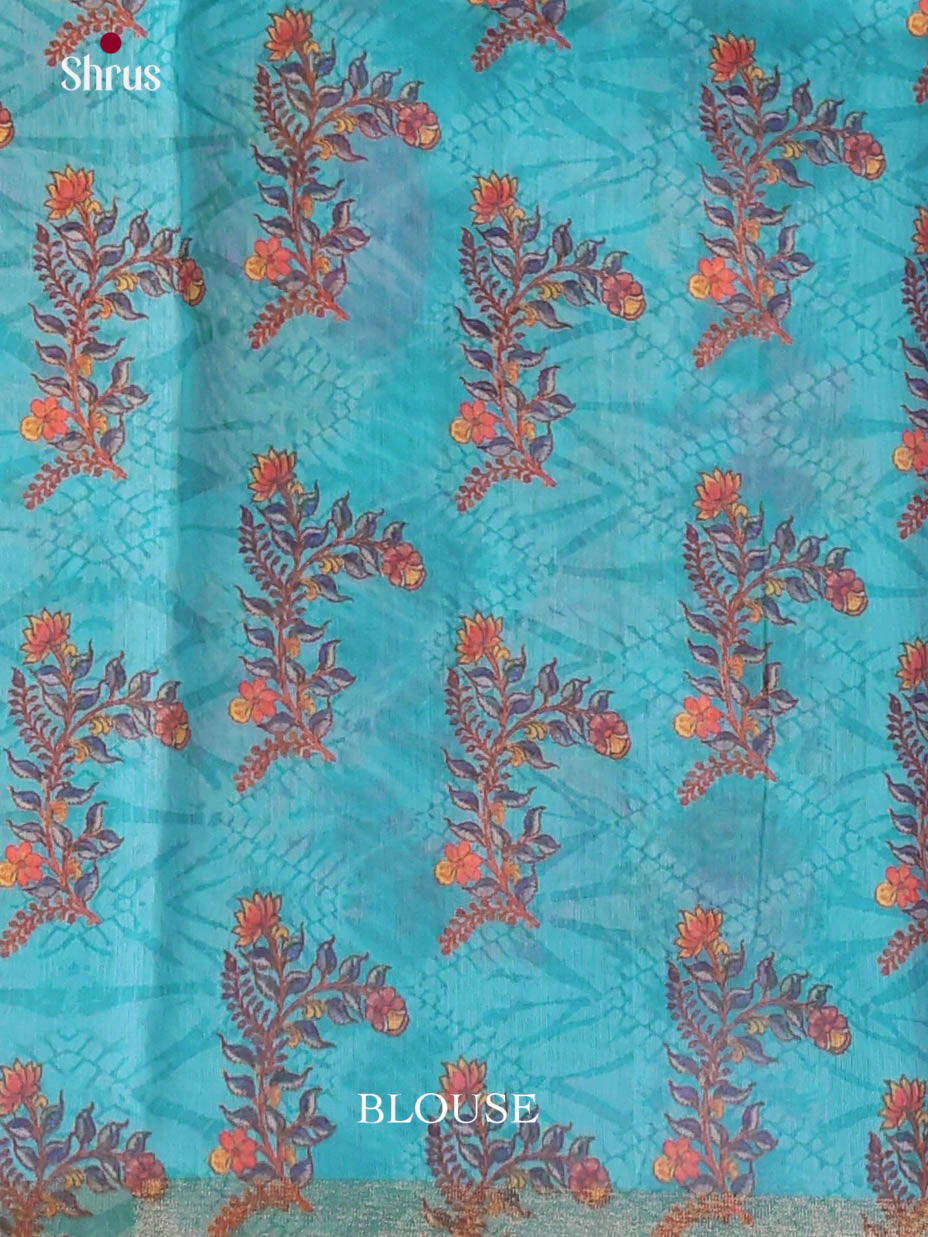 Mustardy Green & Blue- Linen Cotton Saree