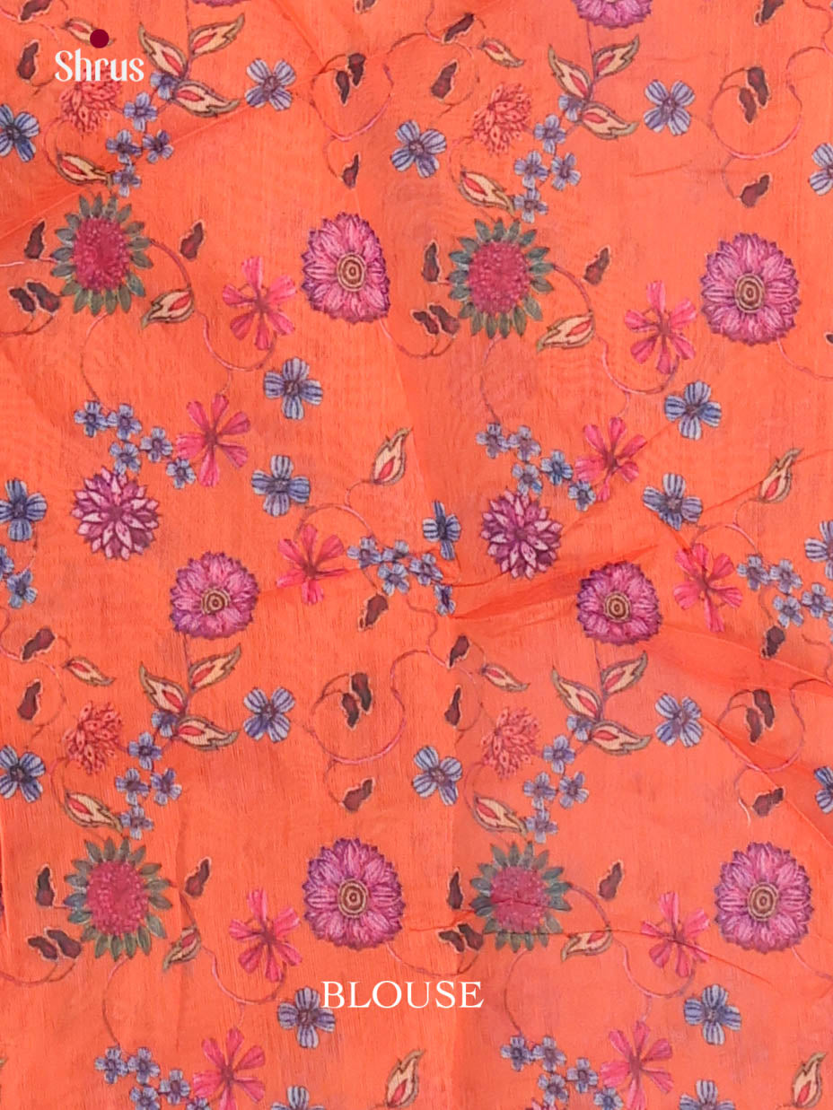 Grey & Orange - Linen Cotton Saree