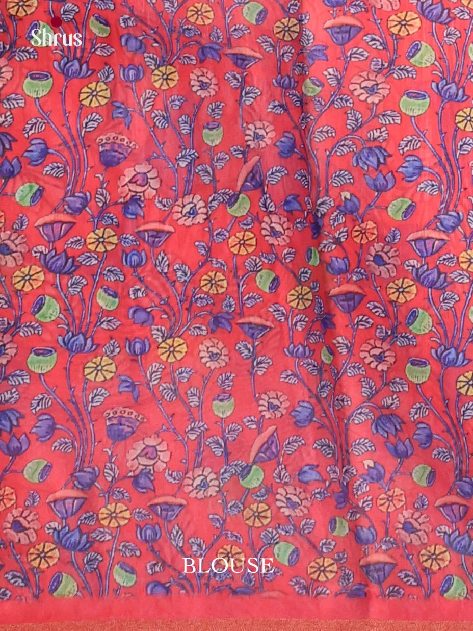 Blue &  Red- Linen Cotton Saree - Shop on Shrus.com