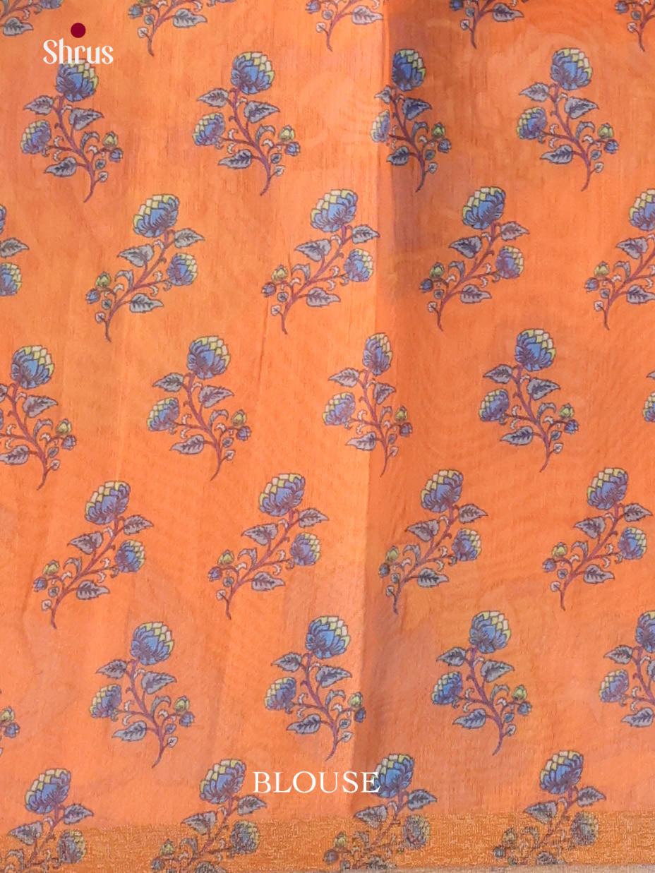 Blue & Orange- Linen Cotton Saree