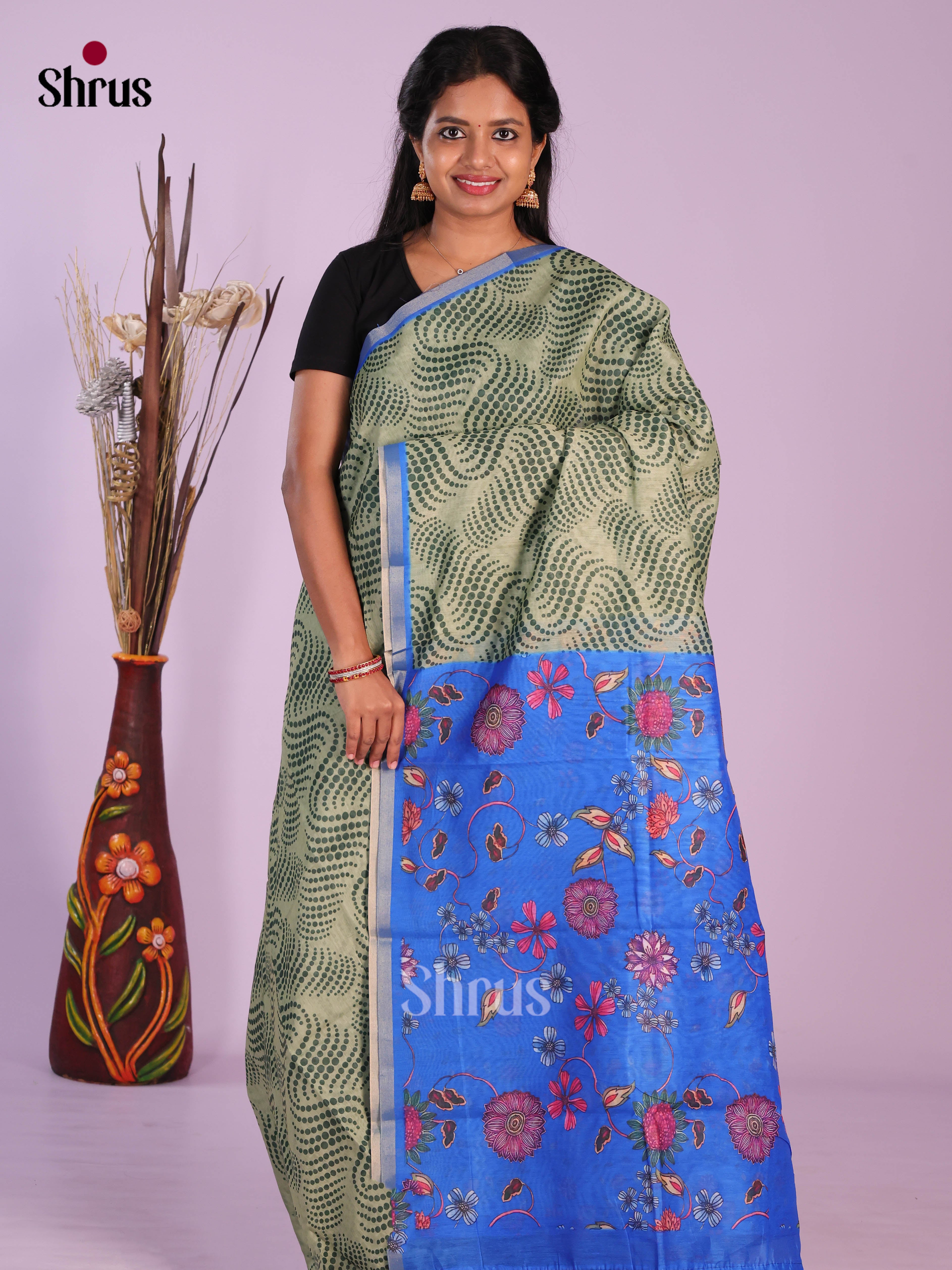 Green & Blue - Linen Cotton Saree