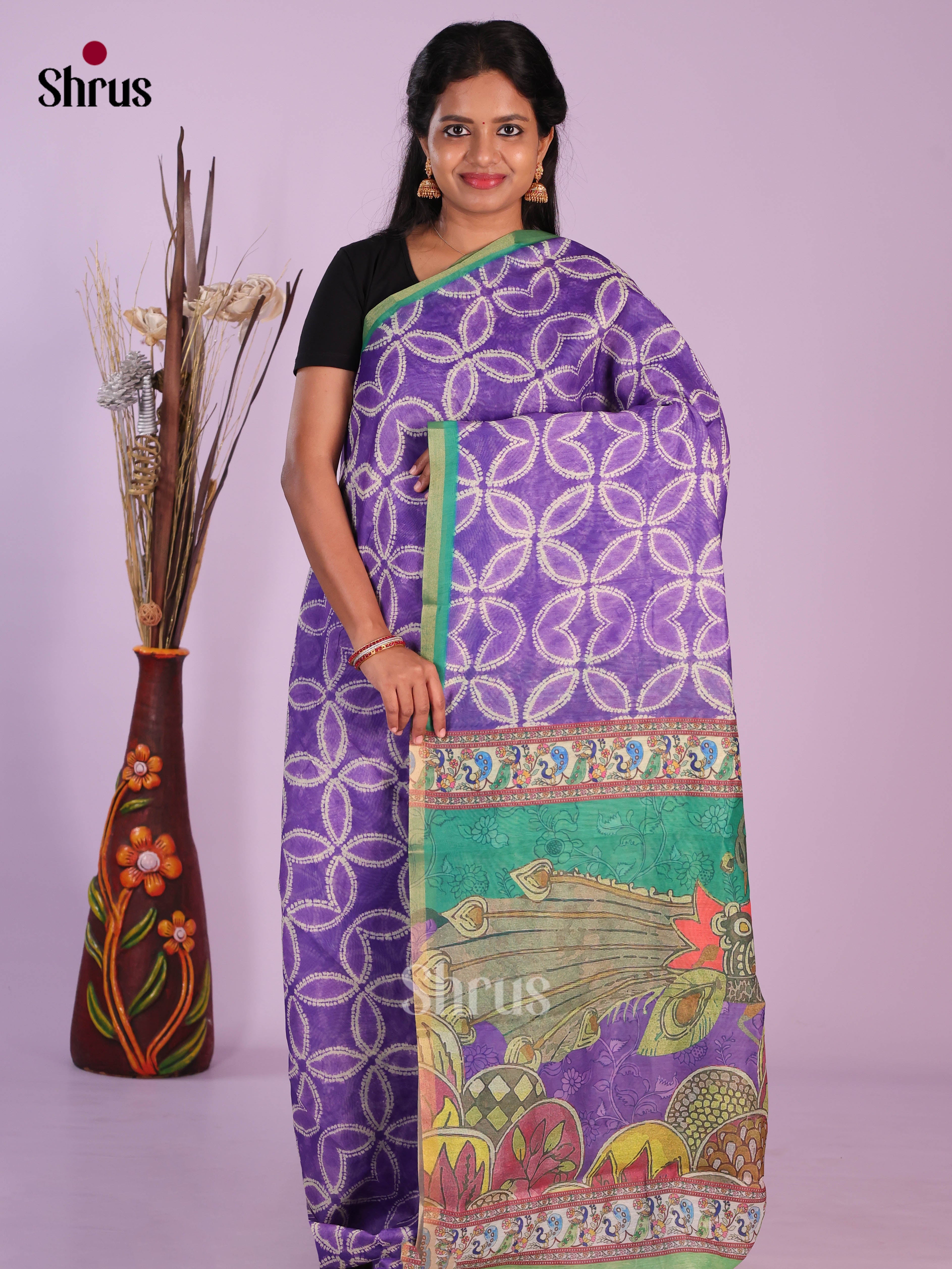 Purple & Green- Linen Cotton Saree