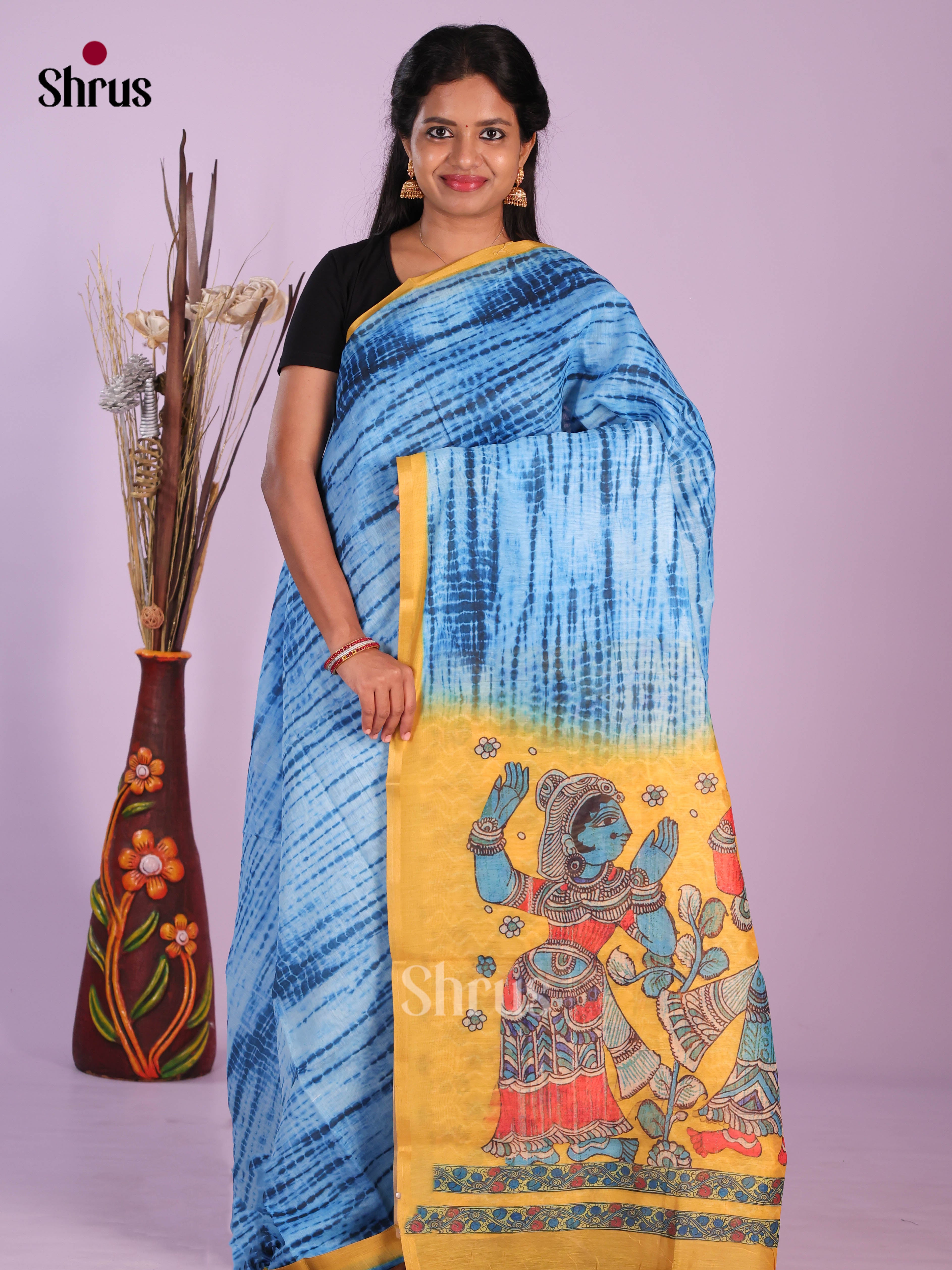 Blue & Yellow - Linen Cotton Saree