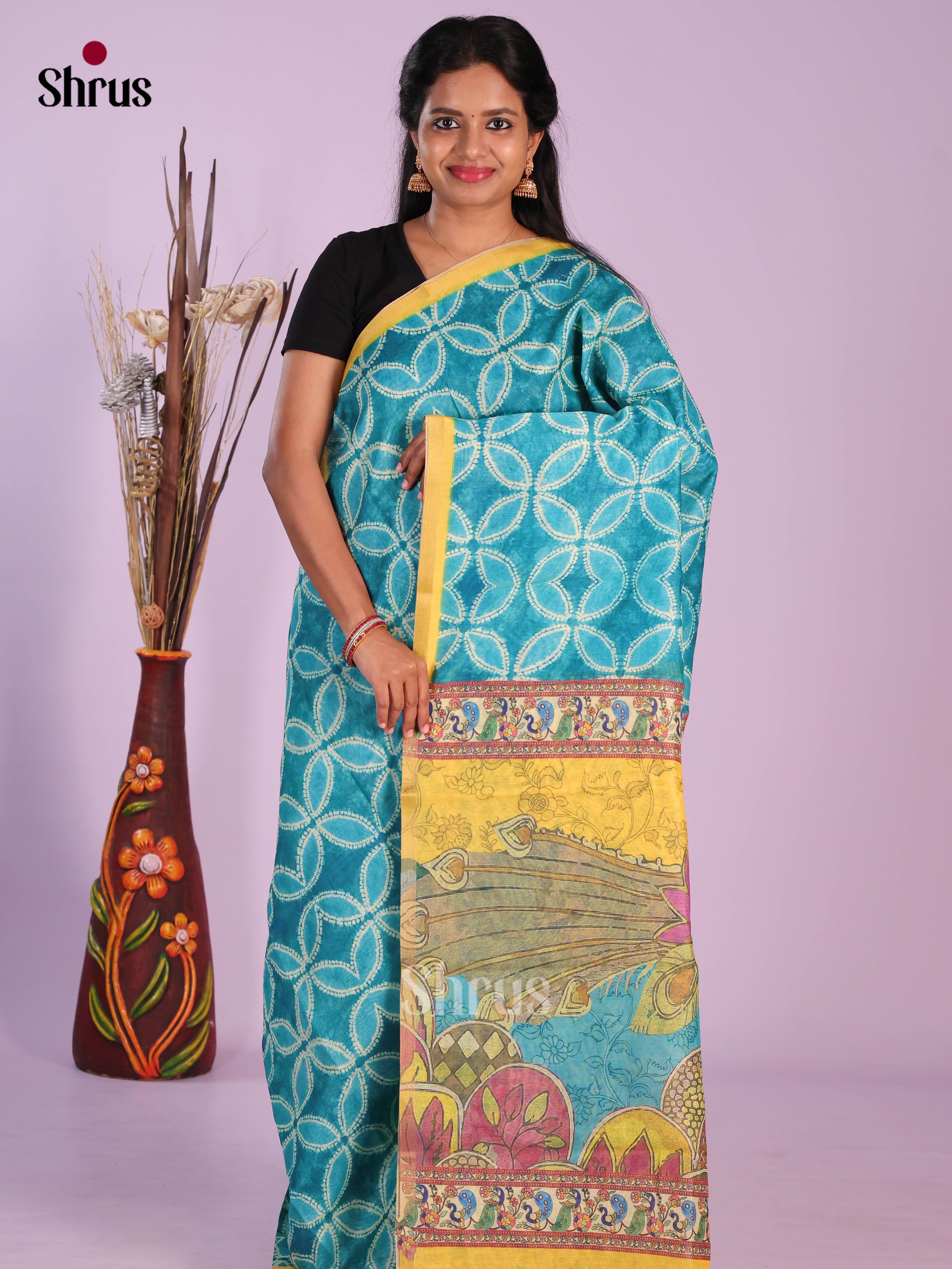 Blue & Yellow- Linen Cotton Saree