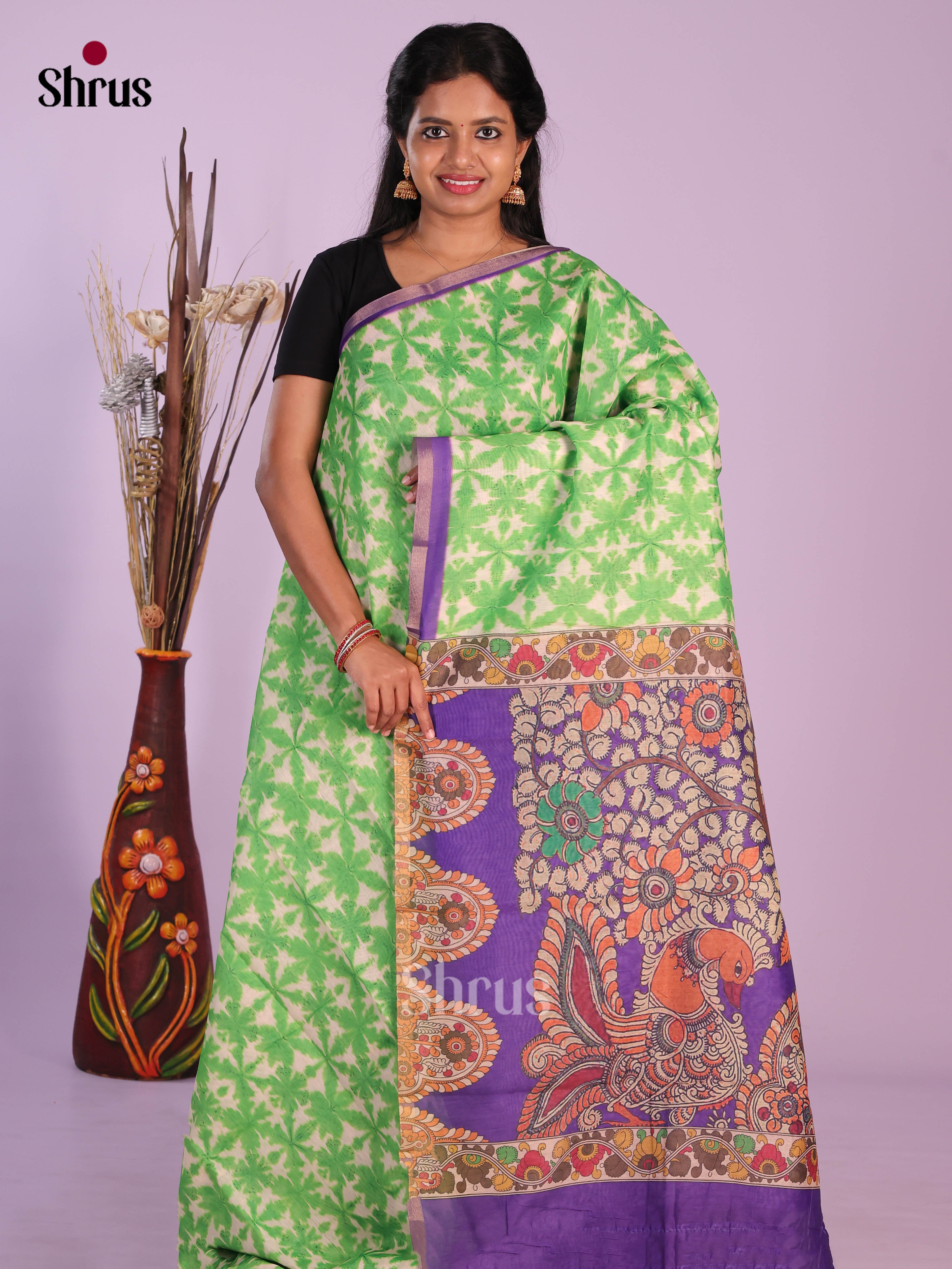 Green & Purple - Linen Cotton Saree